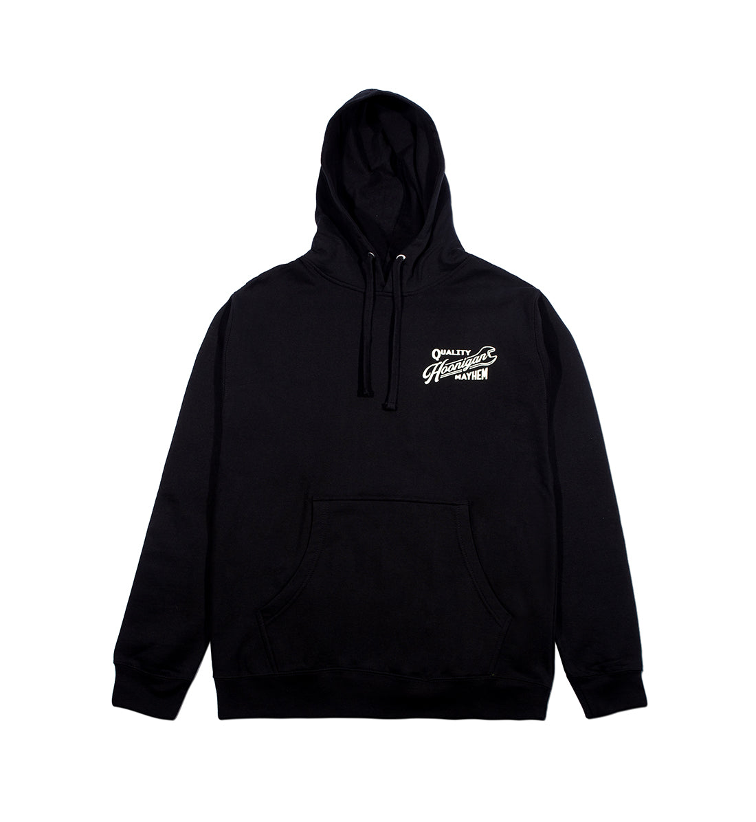 Hoonigan BACKDATE Pullover Hoodie in black featuring a front graphic logo.