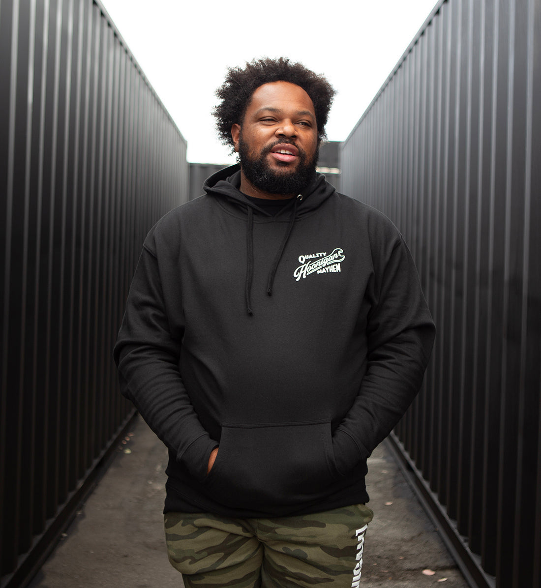 Hoonigan BACKDATE Pullover Hoodie in black, featuring a bold logo design on the front.