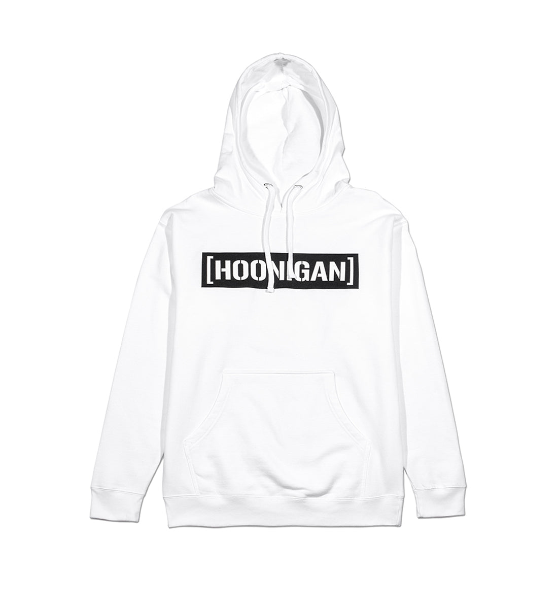 Hoonigan CENSOR BAR white pullover hoodie featuring a bold black graphic logo on the chest.