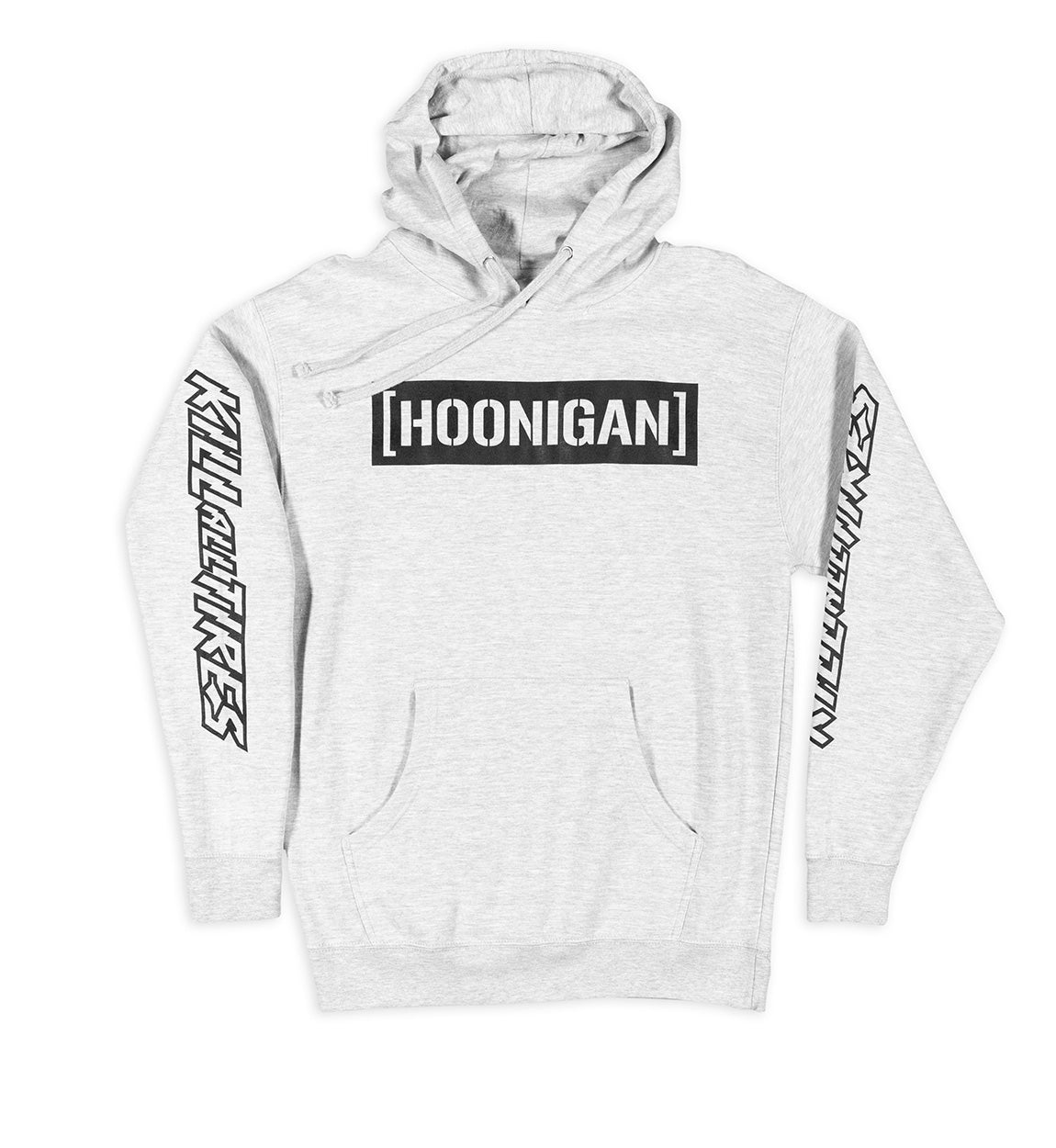 Hoonigan CBAR KILL ALL TIRES pullover hoodie in heather gray, featuring a bold graphic on the front and a comfortable fit.