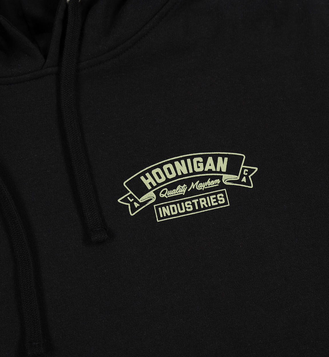 Hoonigan CRANKED Pullover Hoodie in black, featuring a large graphic logo on the front.