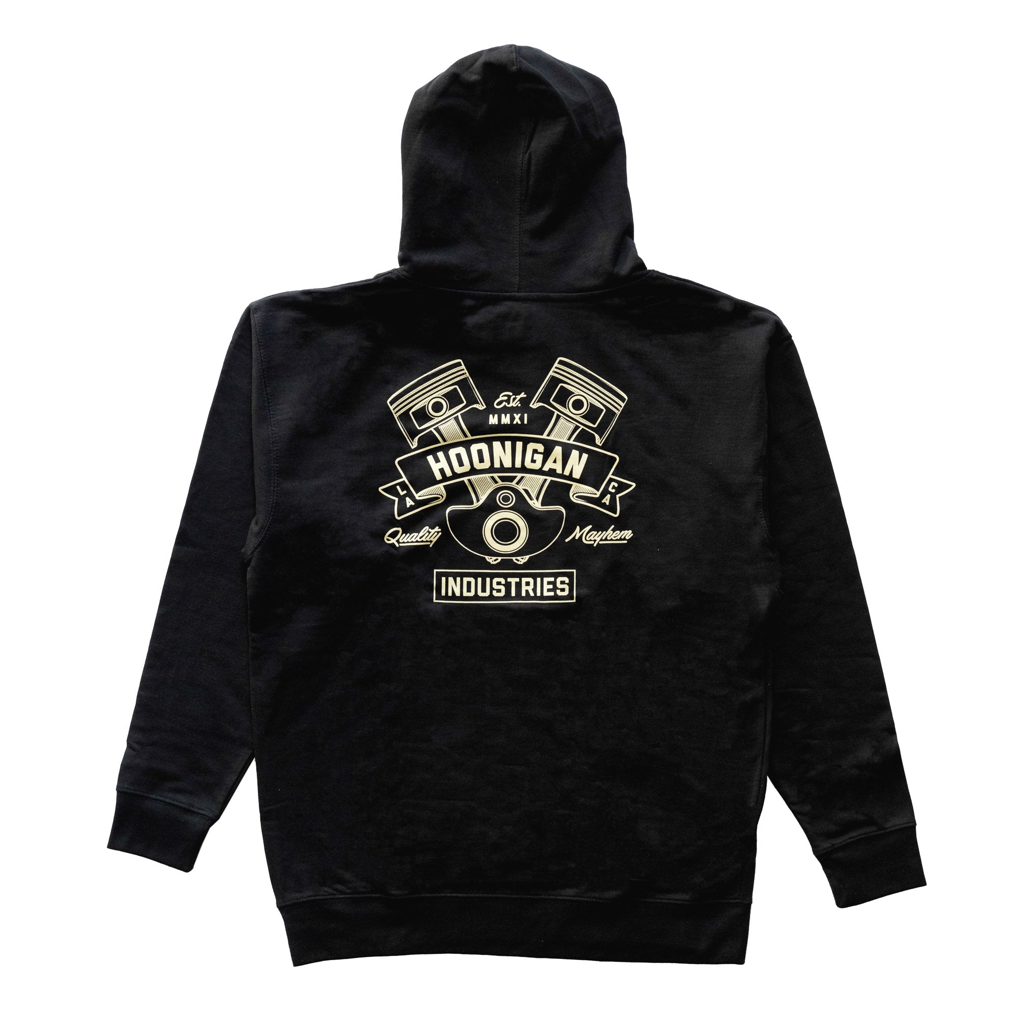 Hoonigan CRANKED Pullover Hoodie in black with a bold white graphic logo on the front.