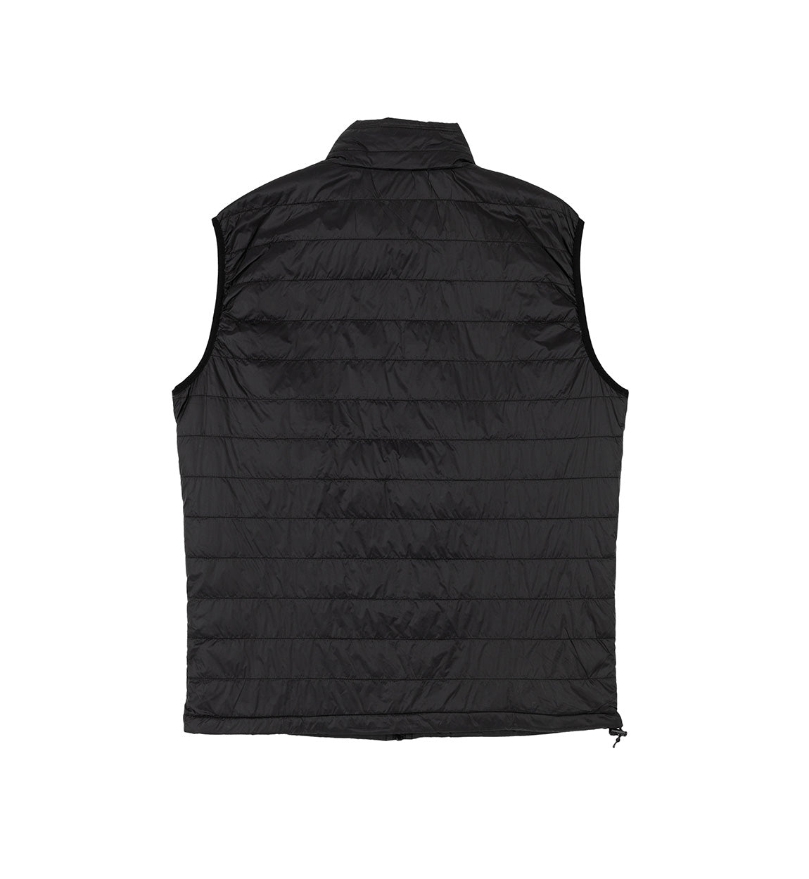 Black GRILLE puffer vest with horizontal quilting, sleeveless design, and a high collar for warmth and style.