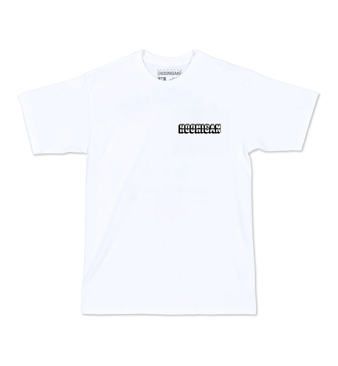 Hoonigan USED CARS Short Sleeve Tee featuring a front graphic design on a black background.