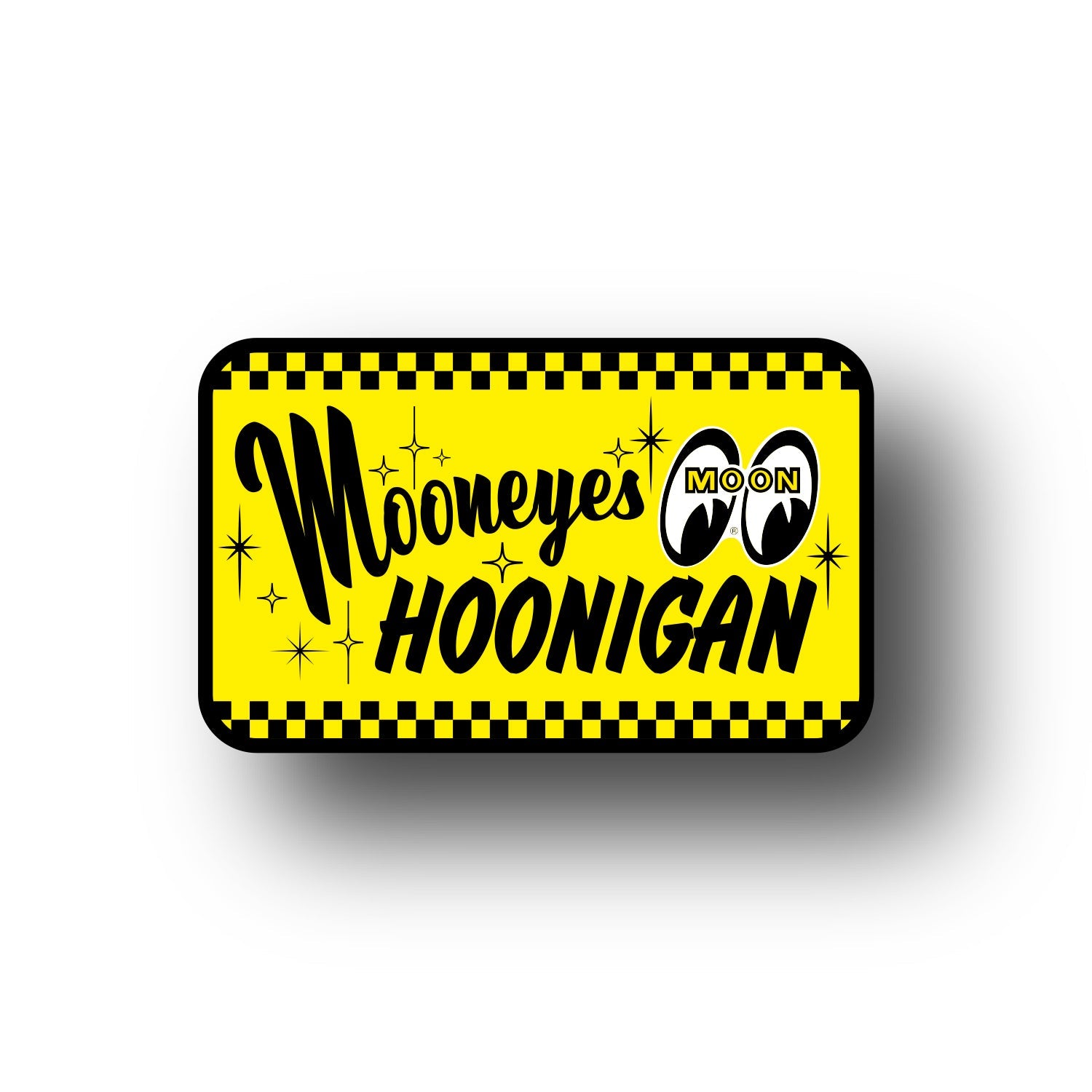 Hoonigan x Mooneyes MOONSHINE sticker, 3.5 inches, featuring bold graphics and a vintage-inspired design.