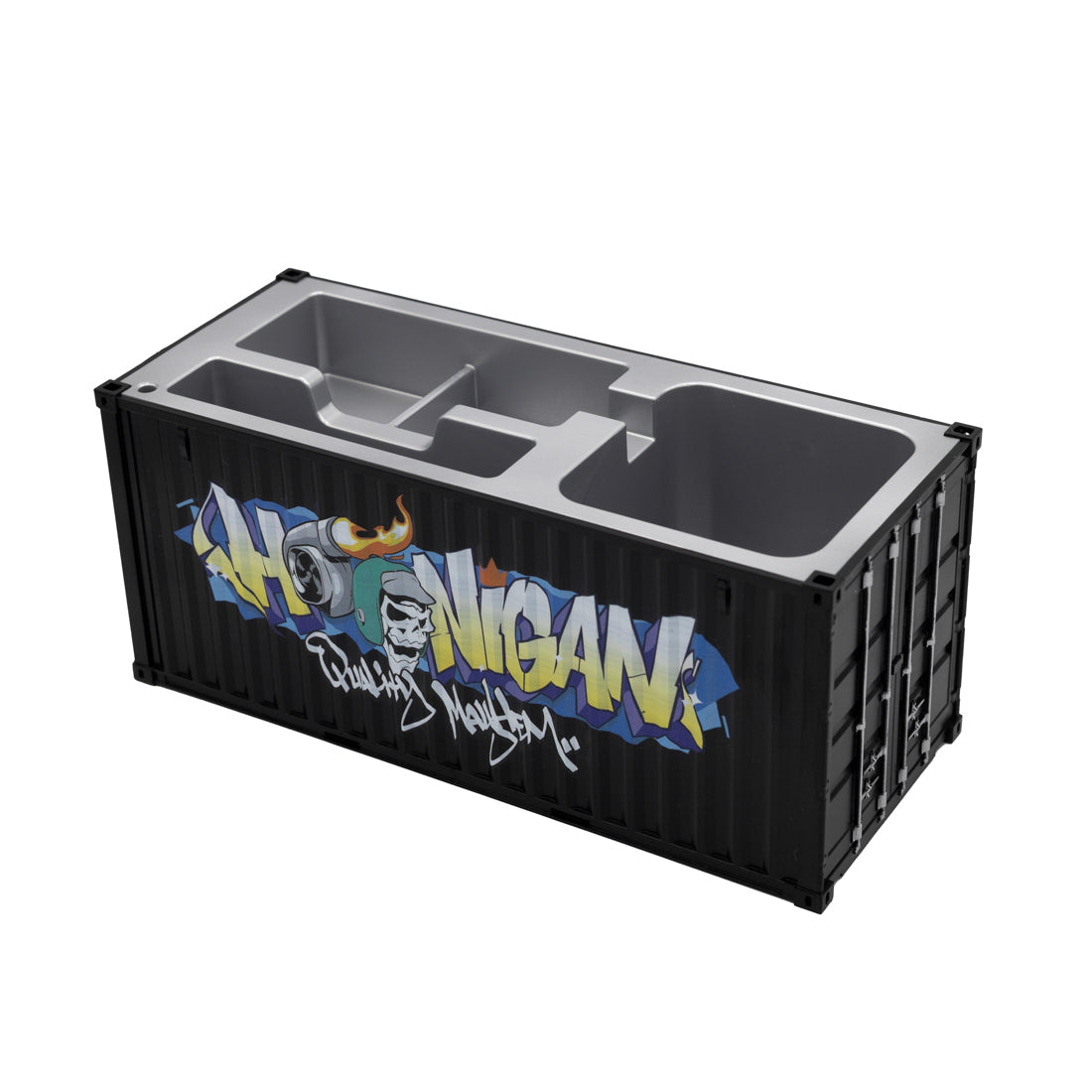 Hoonigan X Spen1 mini shipping container in vibrant colors with detailed graphics.