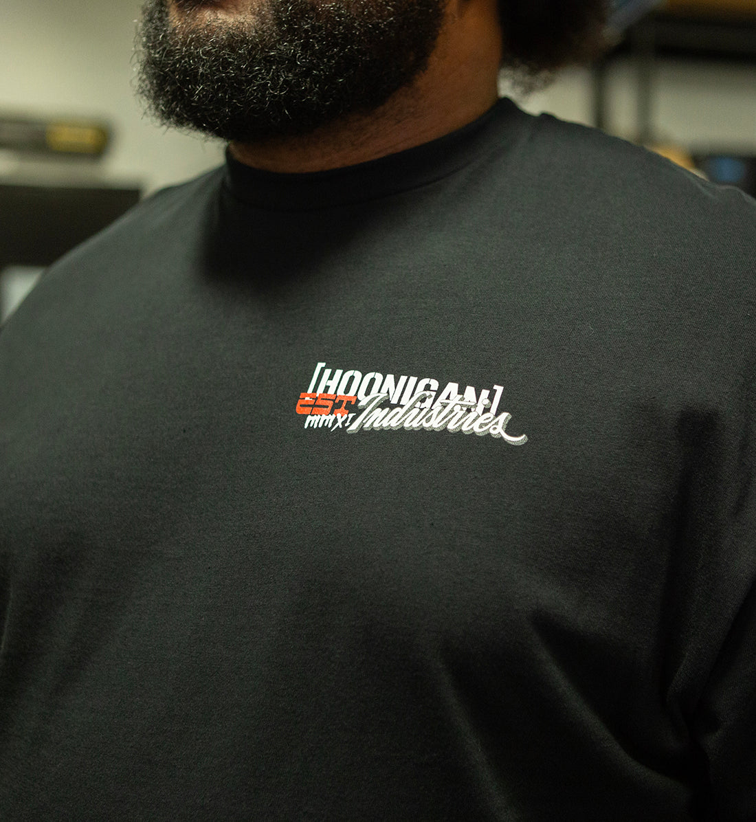 Black Hoonigan FOREVER MIDNIGHT short sleeve tee featuring a stylish front design and a relaxed fit.