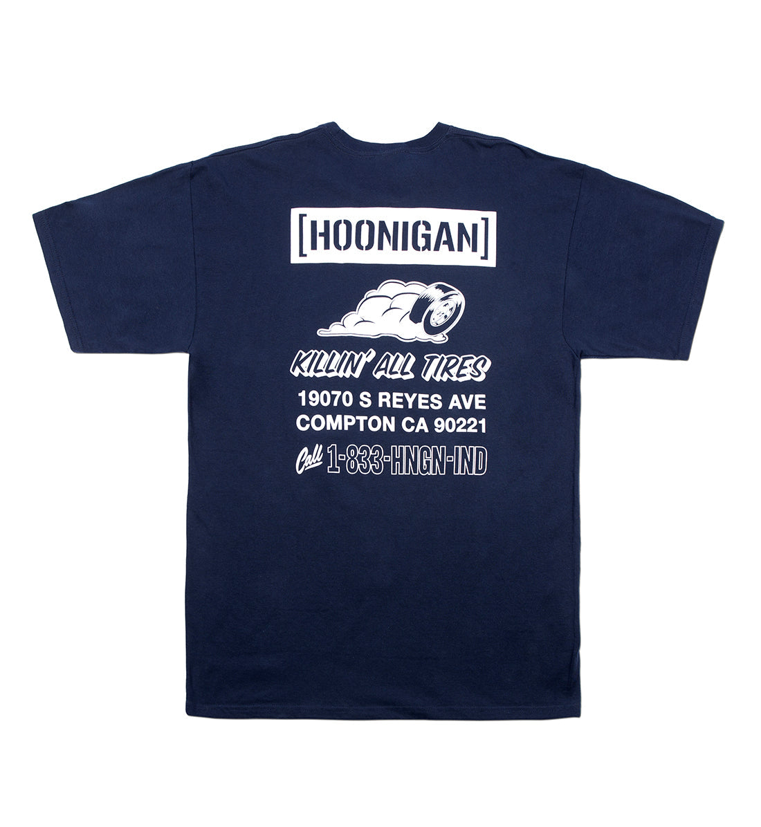 Black Hoonigan STORE short sleeve tee featuring a bold graphic design on the back.