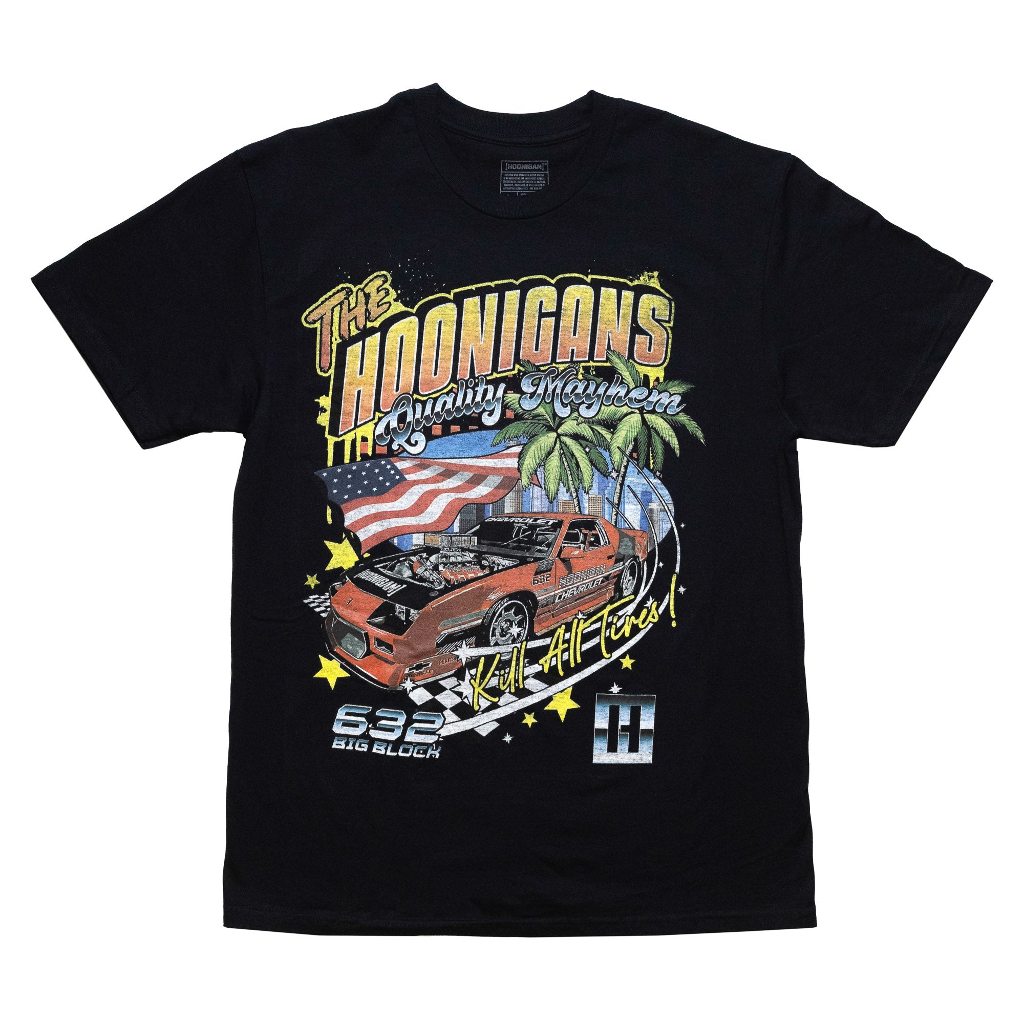Hoonigan 632 Short Sleeve Tee in black, featuring a bold graphic design on the front.
