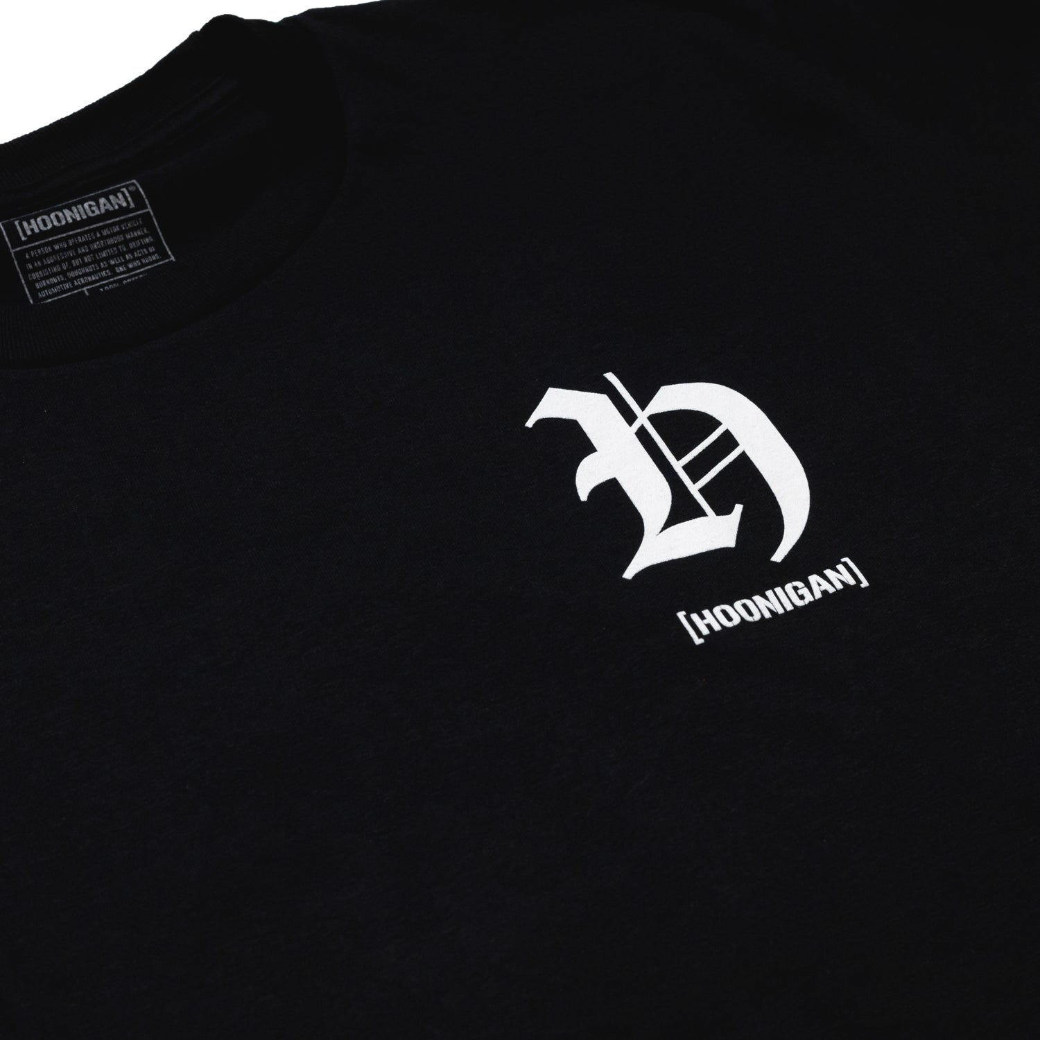 Black Hoonigan CHAPTERS short sleeve tee featuring a bold graphic design on the front.