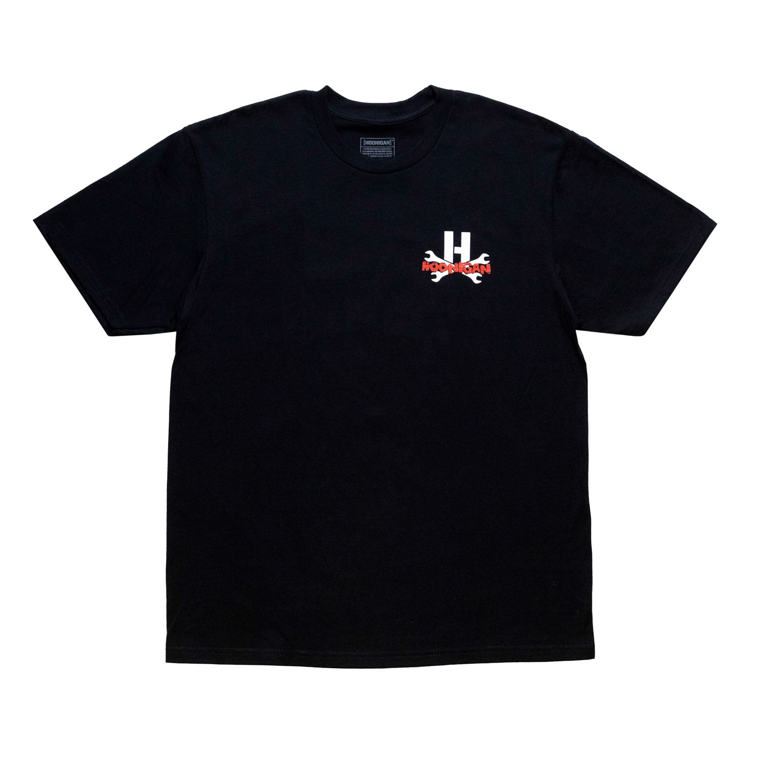 Hoonigan DOUBLE FEATURE Short Sleeve Tee featuring bold graphic design on a black background, showcasing the Hoonigan logo.
