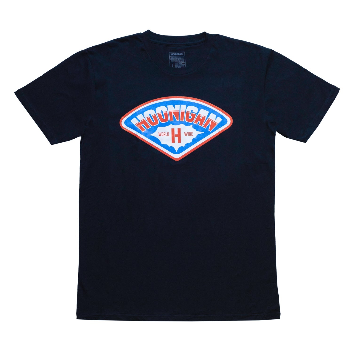 Hoonigan FULL SERVICE Summer Short Sleeve Tee in black, featuring bold logo graphics on the front and back.