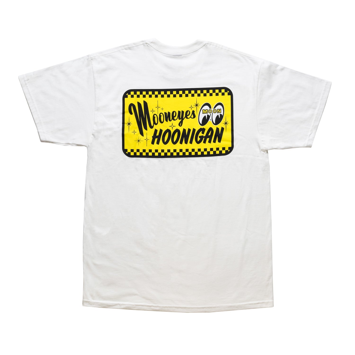 Hoonigan x Mooneyes "GO WITH HOON" short sleeve white tee featuring bold graphic design on the front.