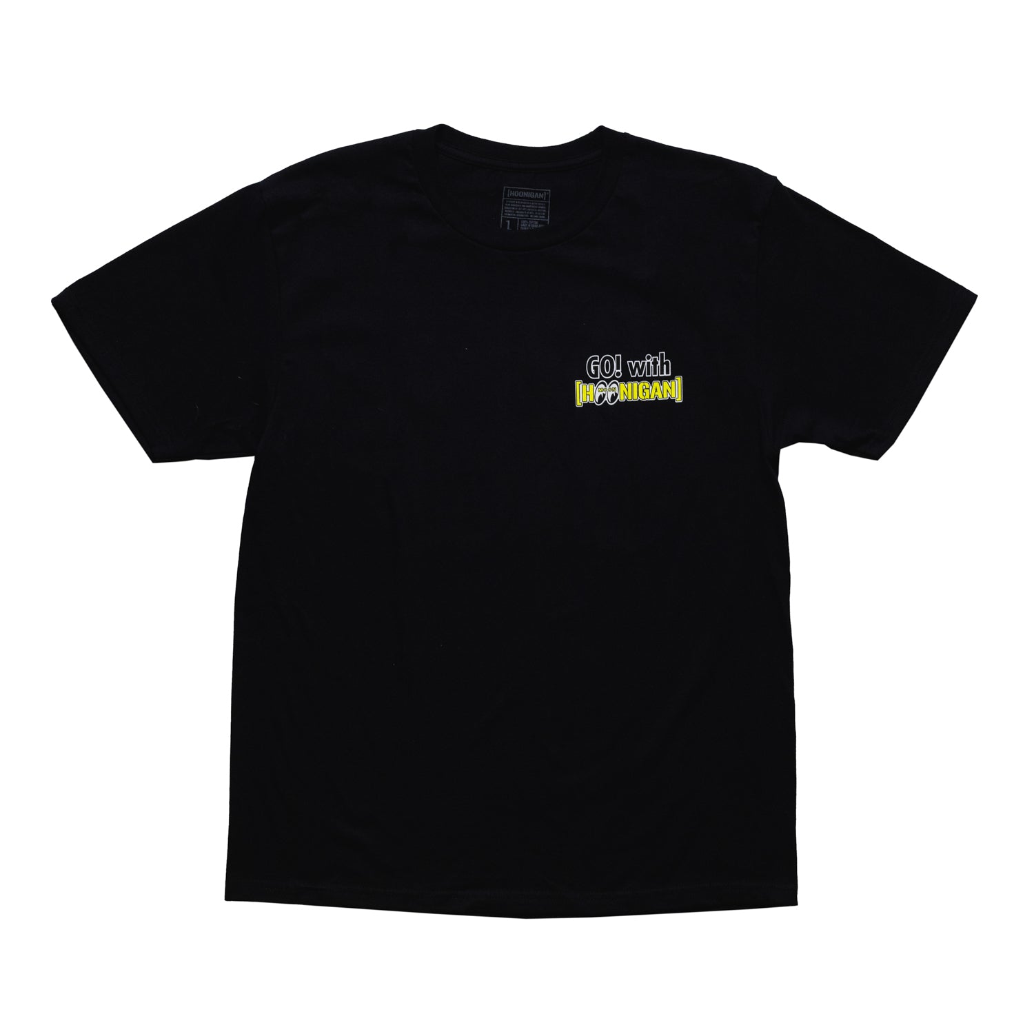 Black short sleeve tee featuring Hoonigan and Mooneyes logos.