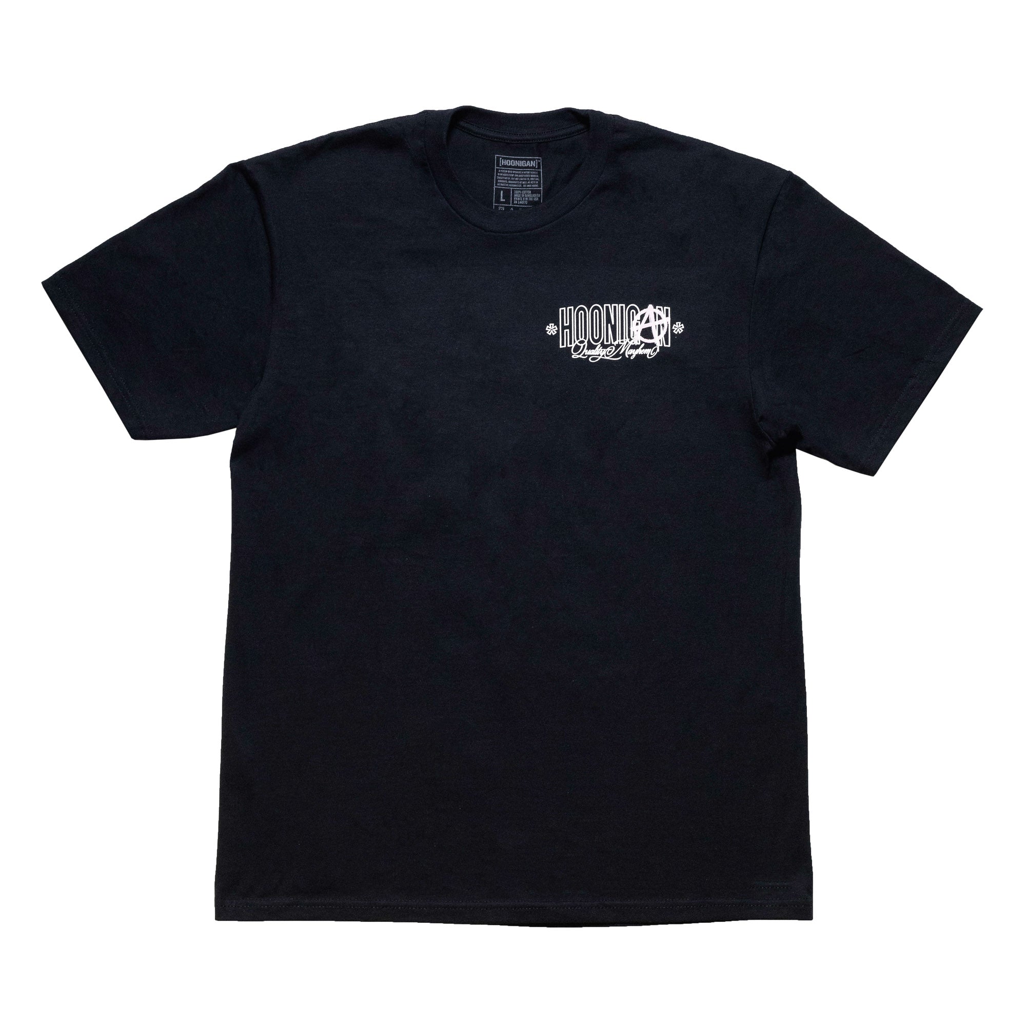 Hoonigan HOONARCHY Short Sleeve Tee featuring a bold graphic design on a black backdrop.