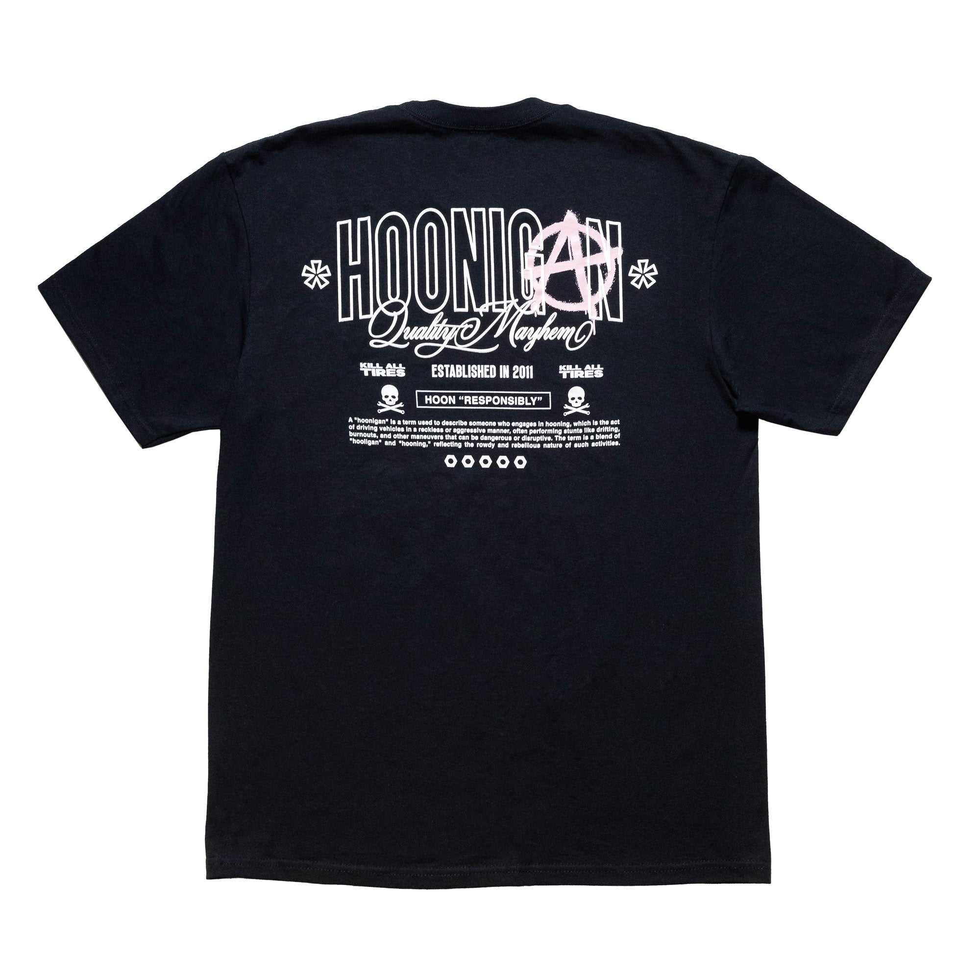 Hoonigan HOONARCHY Short Sleeve Tee in black featuring bold white graphics on the front.
