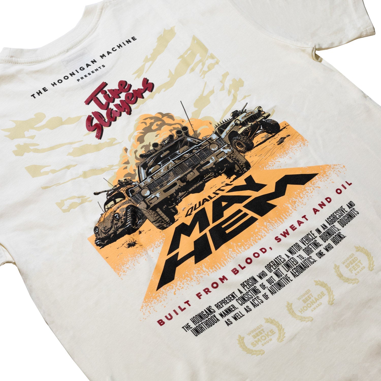 Short sleeve Hoonigan MAYHEM ROAD tee featuring a bold graphic logo on a black background.