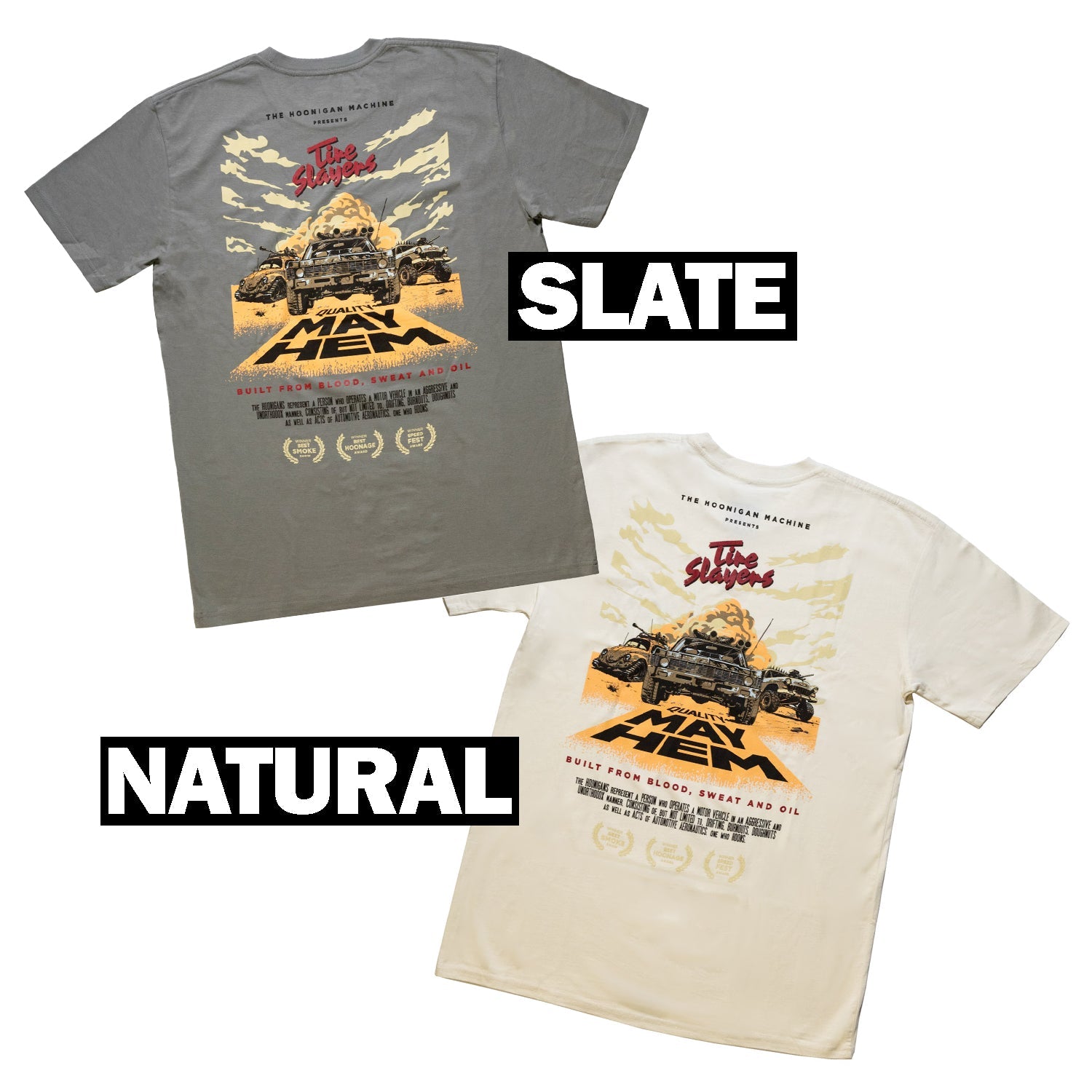 Hoonigan MAYHEM ROAD Short Sleeve Tee featuring a bold graphic design on a black background.