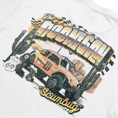 Hoonigan SCUMBUG short sleeve t-shirt featuring a vintage-style graphic of a desert buggy with Route 66 signage.