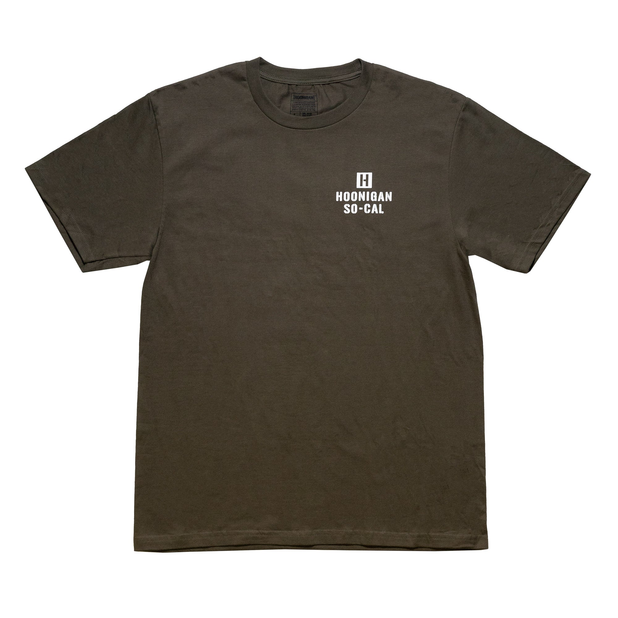 Hoonigan STENCIL short sleeve tee featuring a bold graphic logo on the front against a black background.