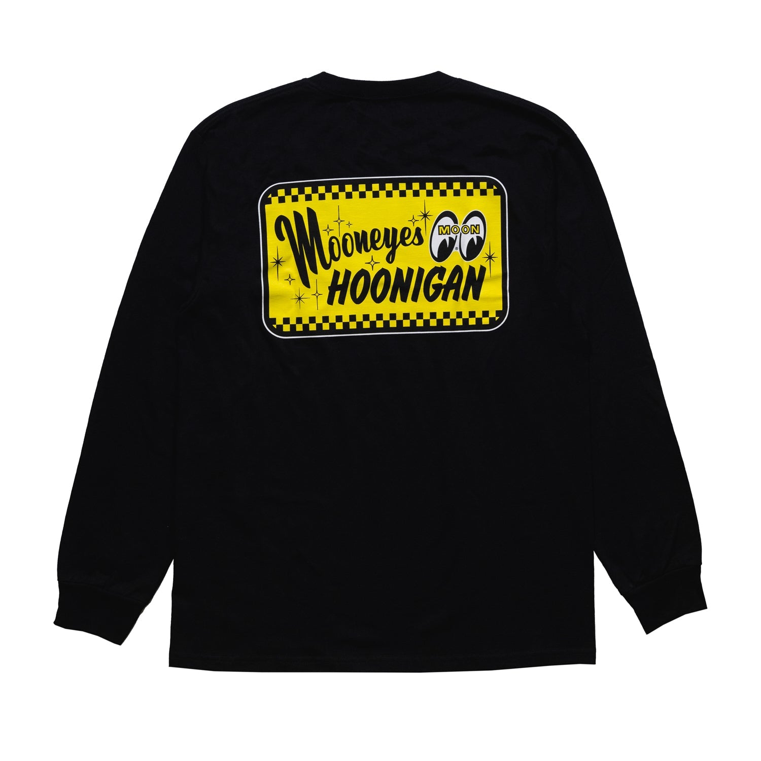 Hoonigan x Mooneyes GO WITH HOON Long Sleeve Tee in black with white graphic print.