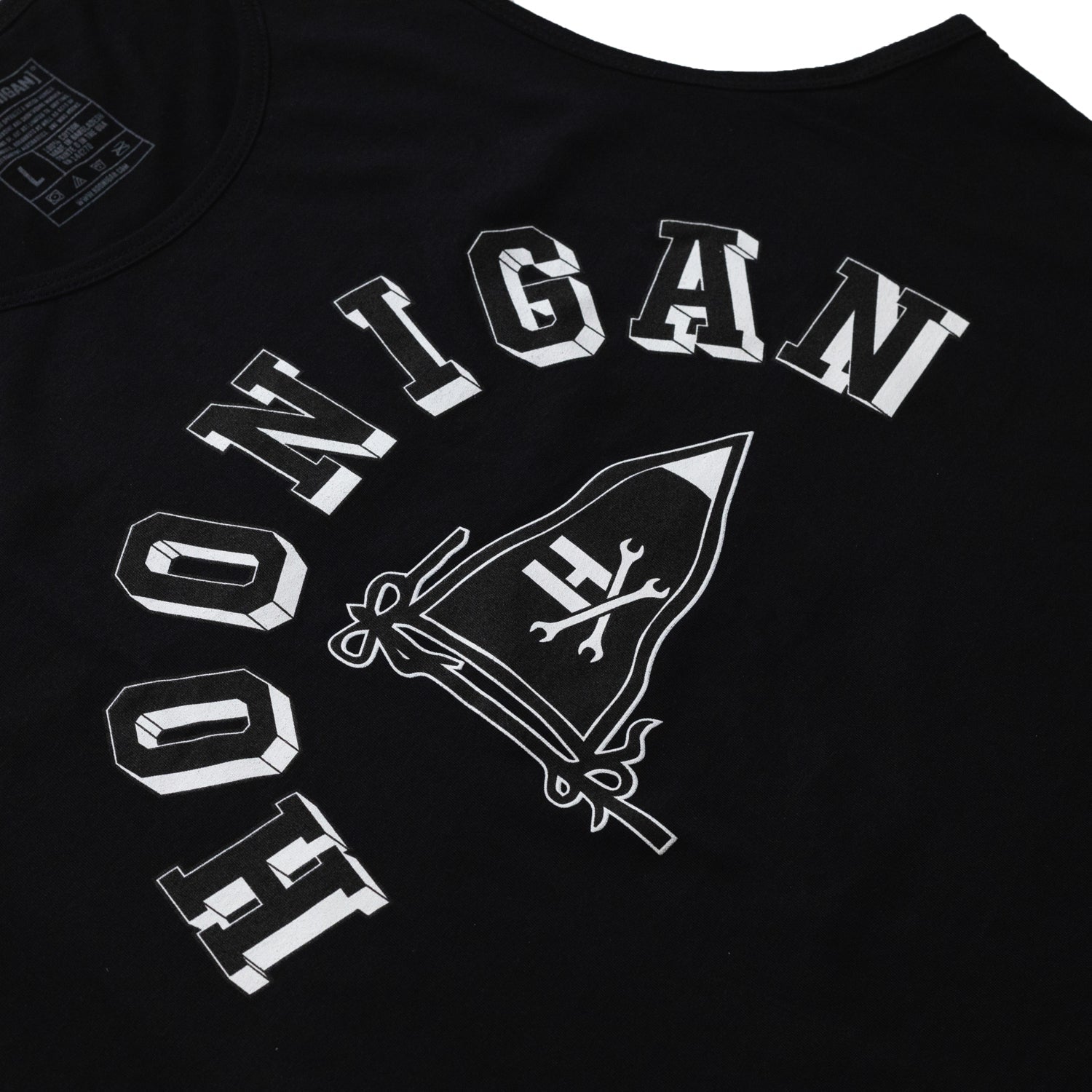 Hoonigan BASE Tank Top in black with white logo on the front, showcasing a casual and sporty design.