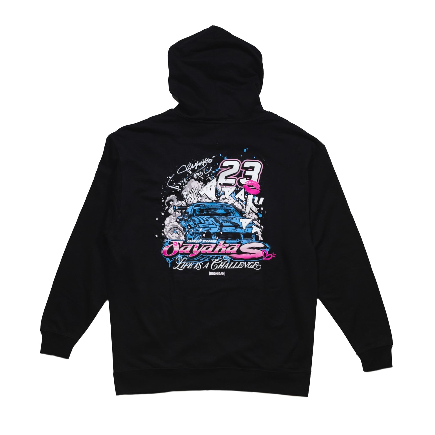 Hoonigan x Sayaka drifting pullover hoodie featuring bold graphic design and comfortable fit.