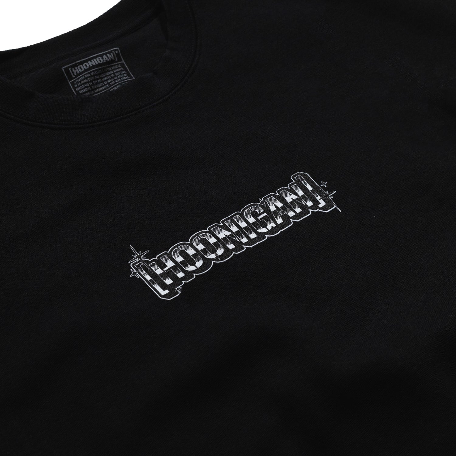 Hoonigan HALFTONE Pullover Sweatshirt in black with white graphic logo design on the front.