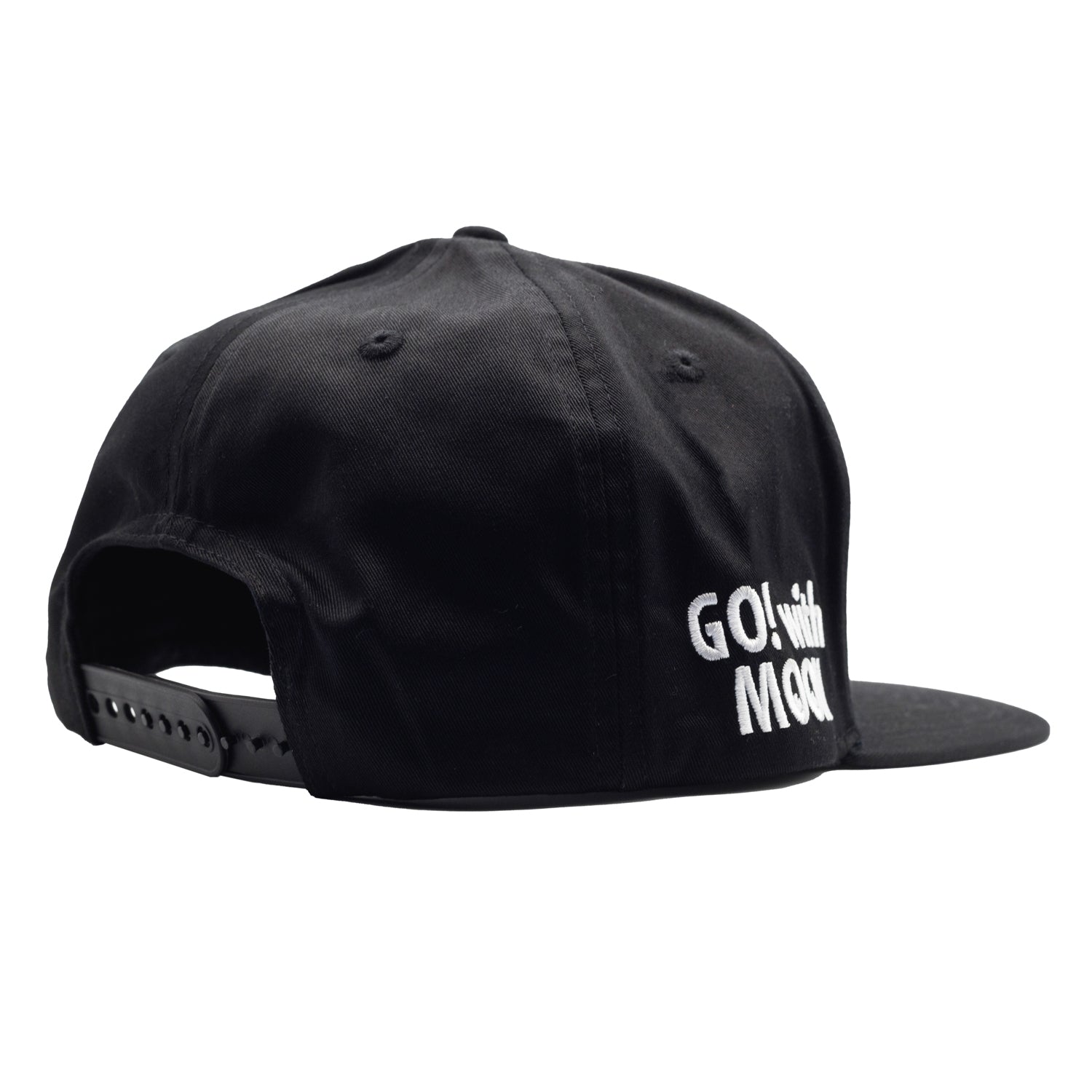 Hoonigan x Mooneyes MOON BAR Snapback Hat in black with white graphic logo and adjustable strap.