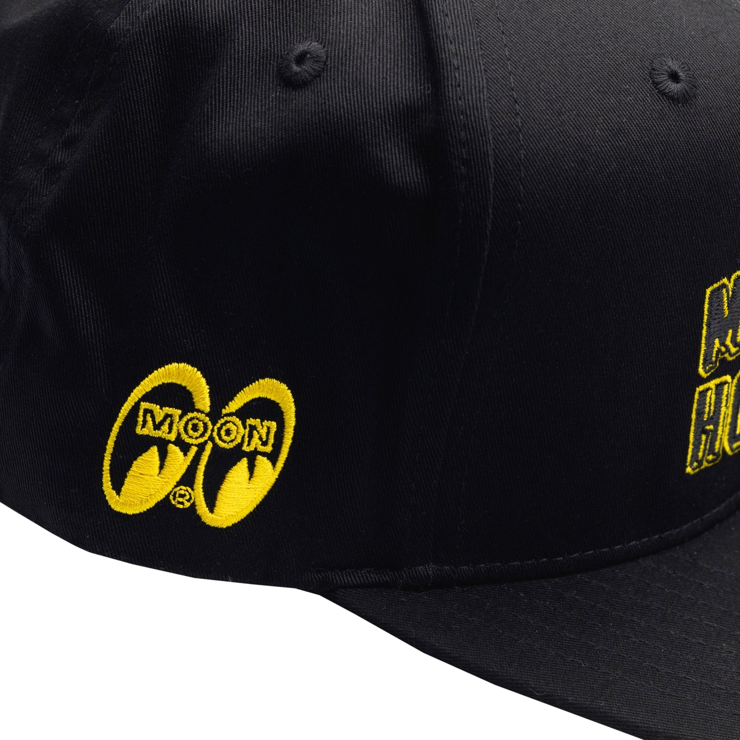 Hoonigan x Mooneyes SO CAL Snapback Hat in black with embroidered logo and adjustable snapback closure.