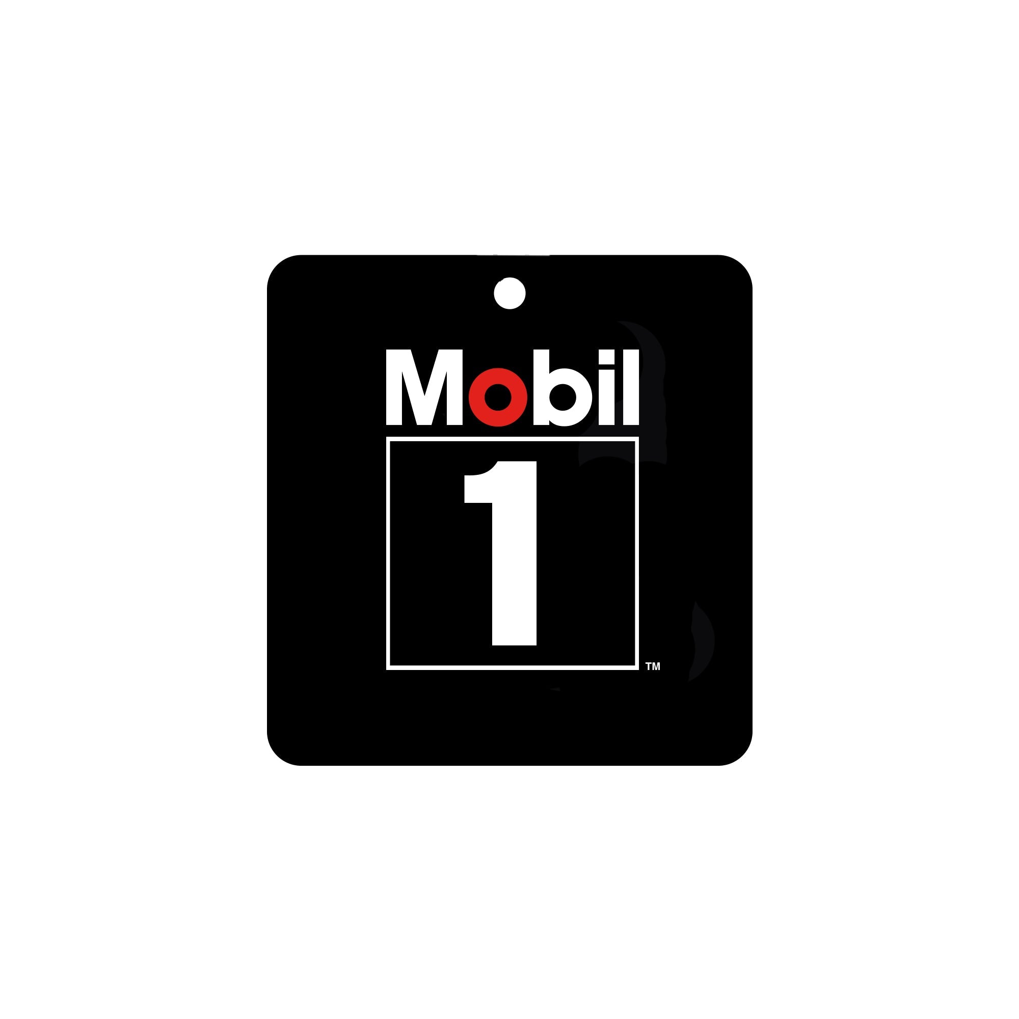 Hoonigan X Mobil1 air freshener featuring a sleek black design with the Mobil1 logo for automotive enthusiasts.