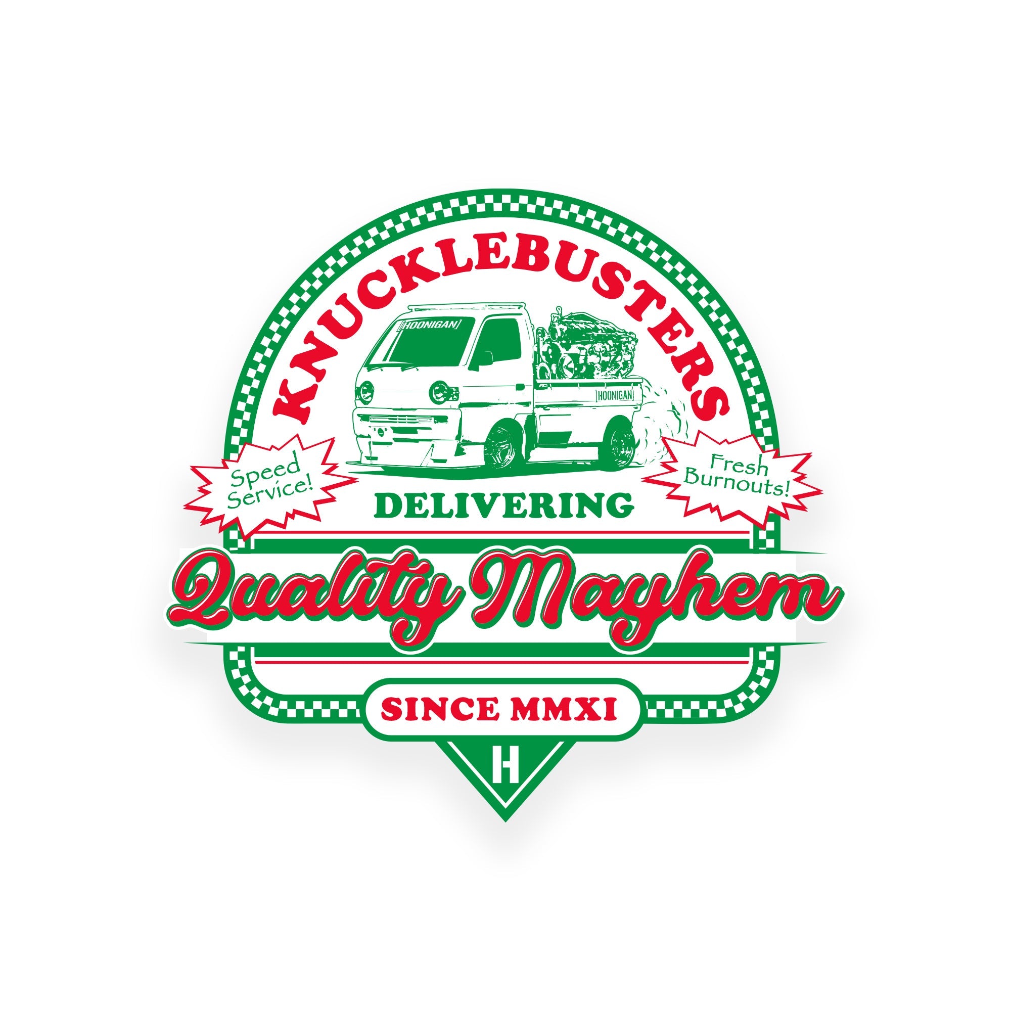 Hoonigan SPEED DELIVERY sticker, 3.8 inches, featuring bold graphics and vibrant colors on a white background.