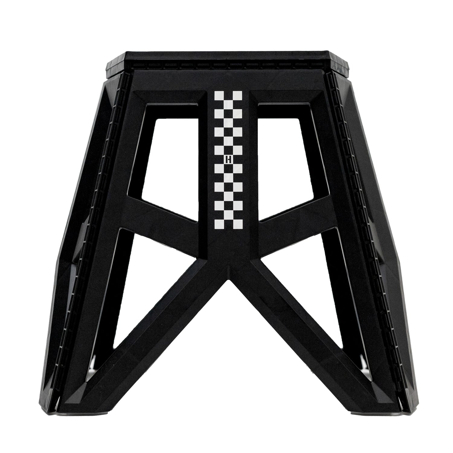 Hoonigan TRACK DAY Collapsible Stool in black with logo, featuring a sturdy metal frame and comfortable seating.