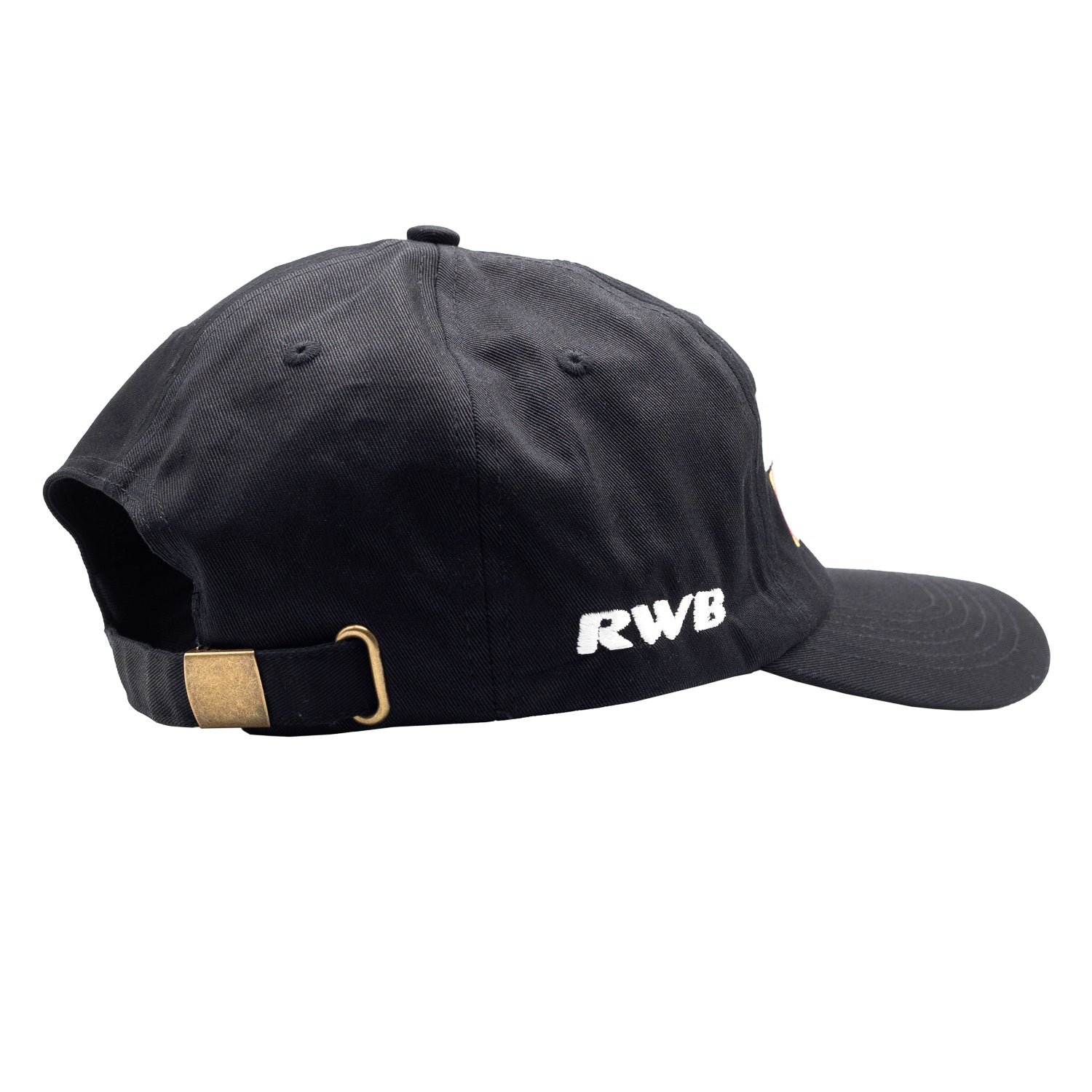Hoonigan x RWB GROUPE RALLYE '24 unstructured strapback hat in black with embroidered logo and adjustable strap.