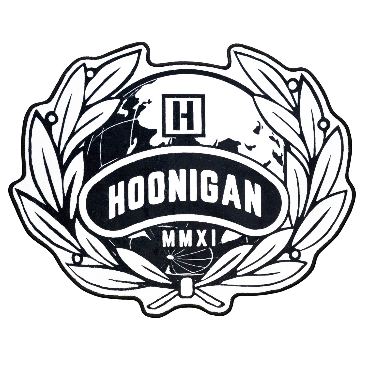 Hoonigan WORLDWIDE 3.75-foot rug featuring vibrant graffiti-style design and logo.