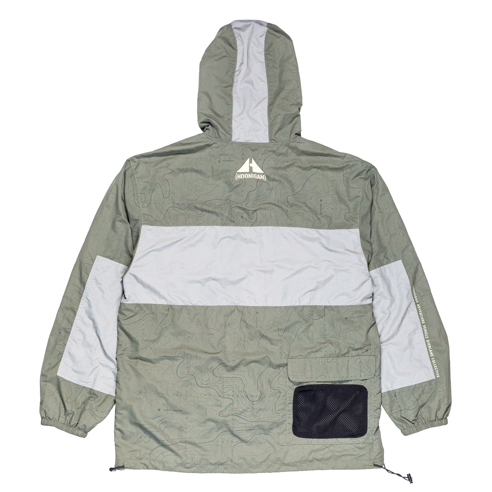 Hoonigan H.A.V.O.C. rain-activated windbreaker jacket with a camouflage design, white accents, and a hood, designed for weather protection.