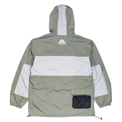 Hoonigan H.A.V.O.C. rain-activated windbreaker jacket with a hood, color-block design, and a black mesh pocket on the back.