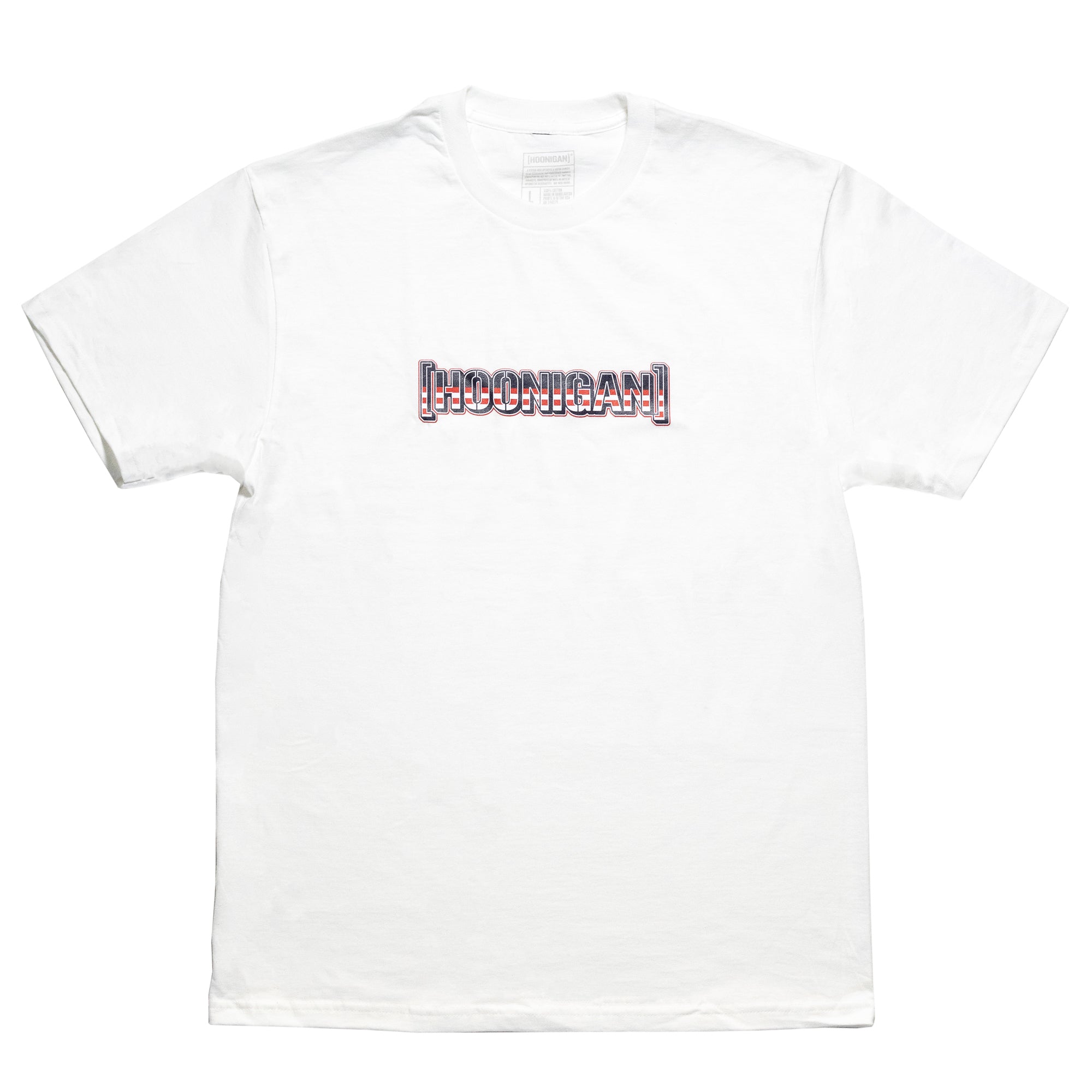 White Hoonigan BRACKET USA short sleeve T-shirt with a centered logo design on the front.