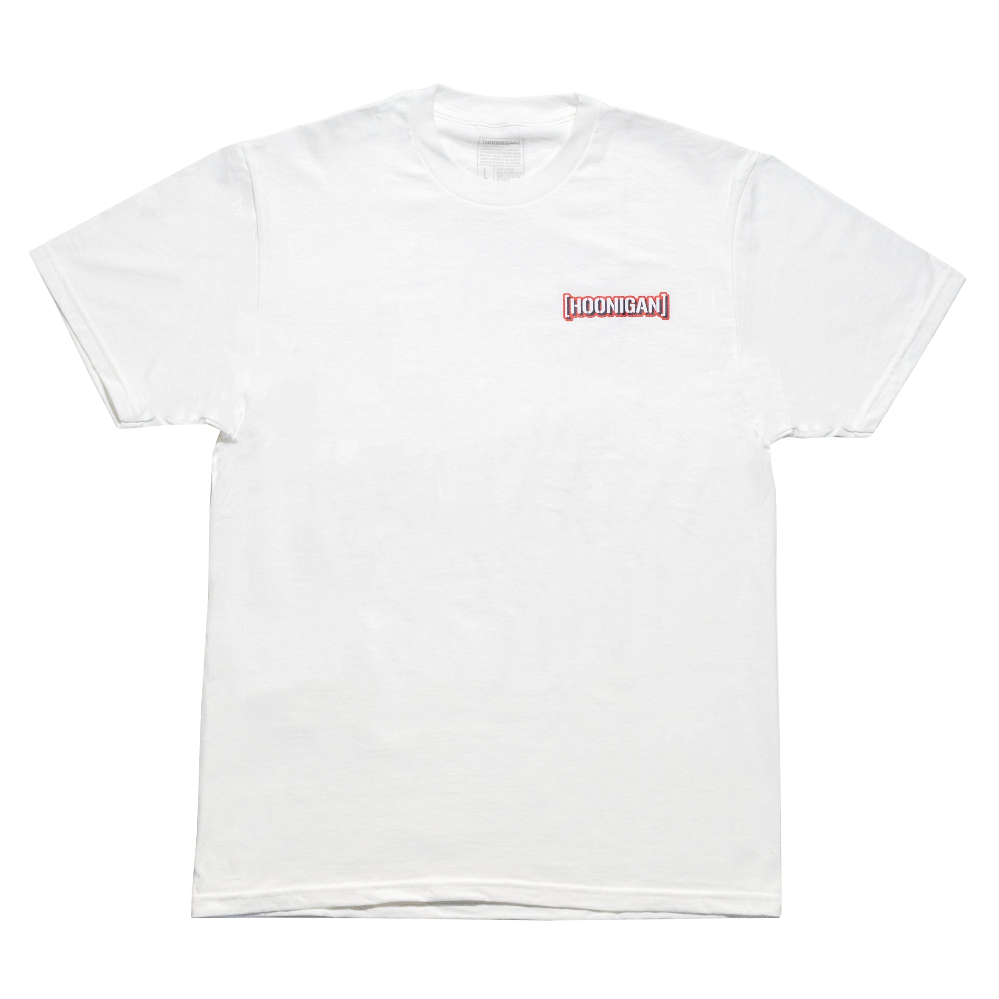White Hoonigan Kill All Tires USA short sleeve T-shirt with a small red and white logo on the chest.