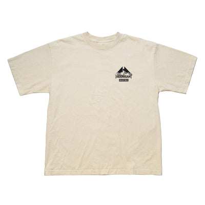 Beige Hoonigan SAFARI short sleeve T-shirt with black graphic logo and text on the front left chest.
