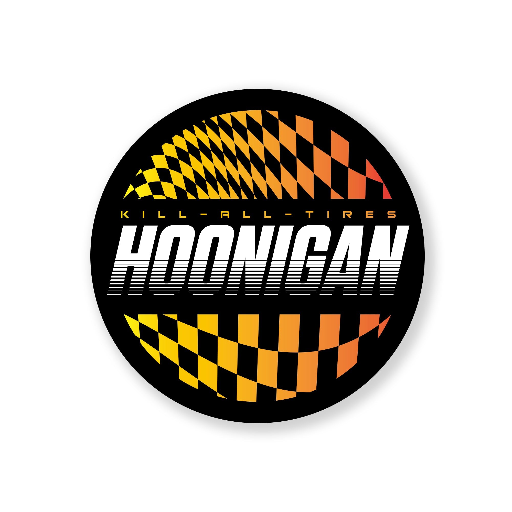 Hoonigan SLIDEWAYS sticker featuring a bold design with checkered patterns and the phrase "KILL-ALL-TIRES.