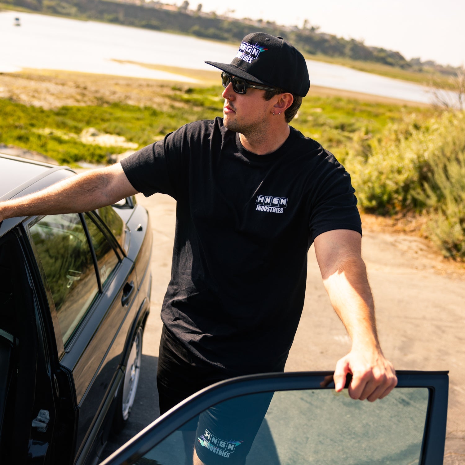 Hoonigan HNGN POWER black snapback hat with embroidered logo on the front.