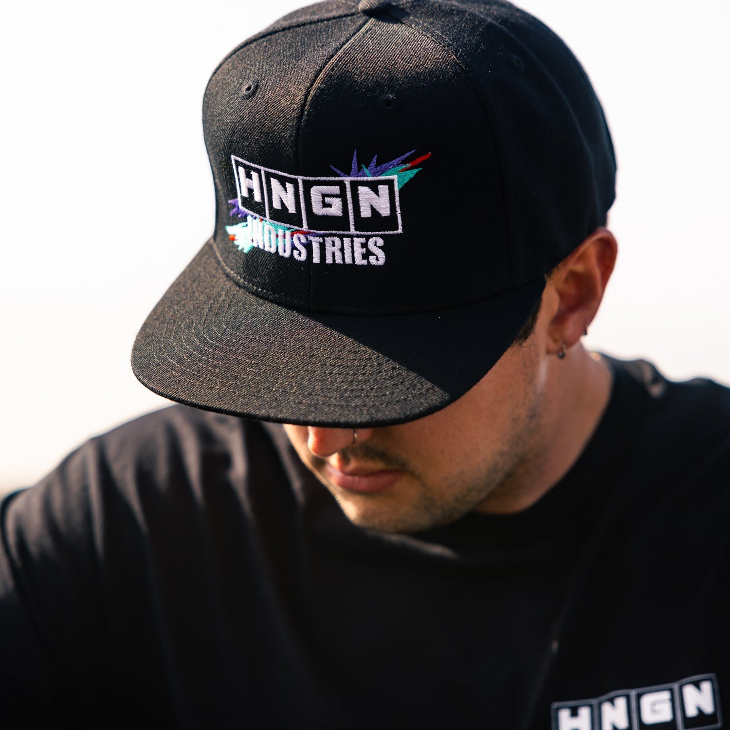 Hoonigan HNGN POWER Snapback Hat in black with embroidered logo.