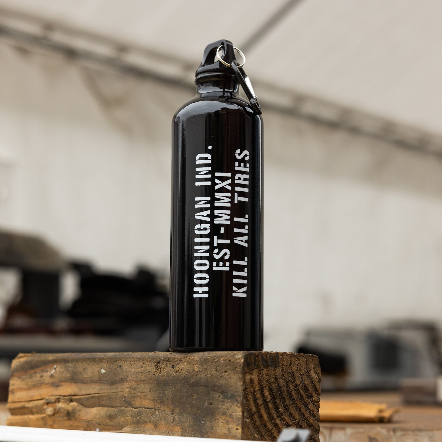 Hoonigan AMMO Water Bottle with black and white design featuring the Hoonigan logo.