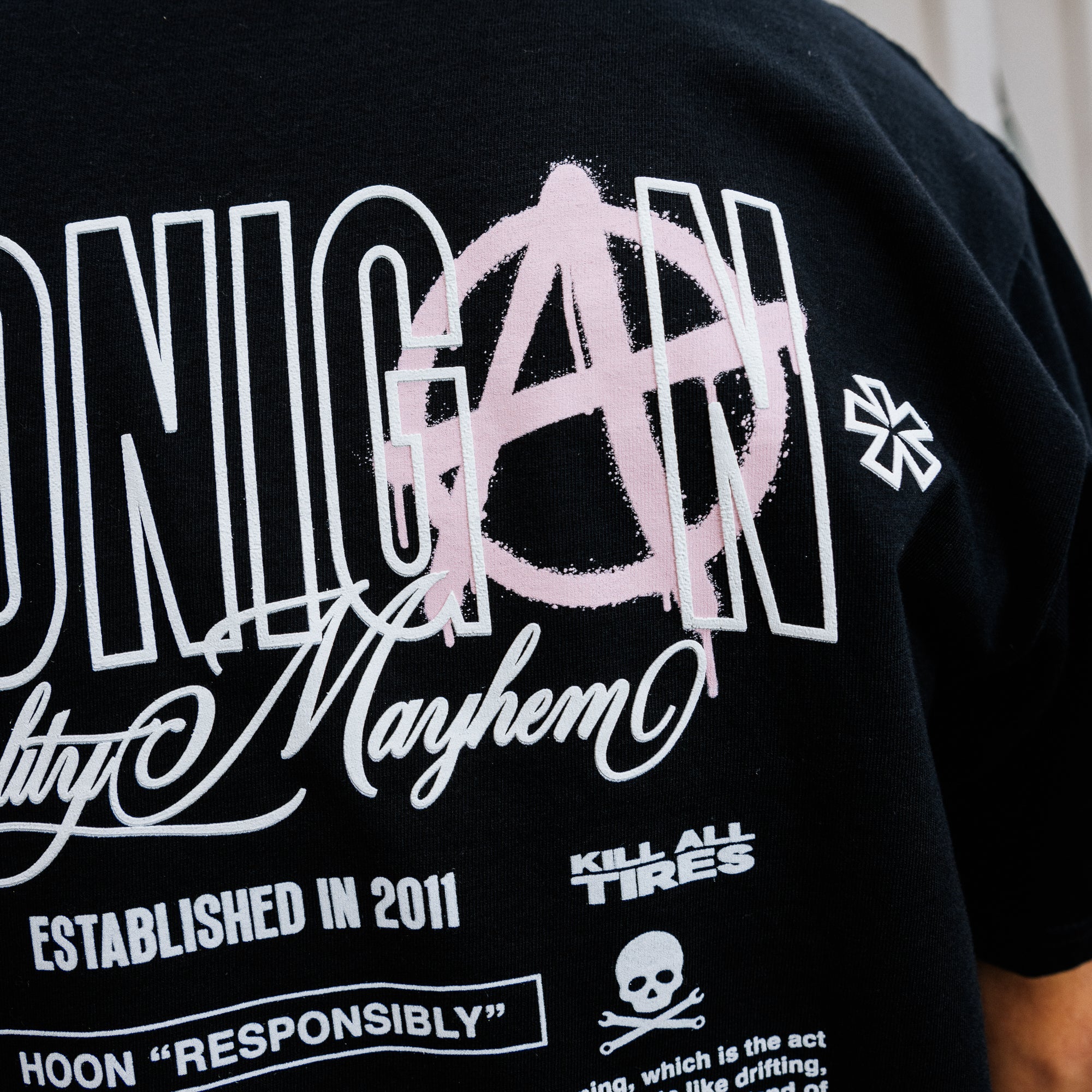 Black Hoonigan short sleeve tee featuring "HOONARCHY" graphic on the front, displayed on a white background.