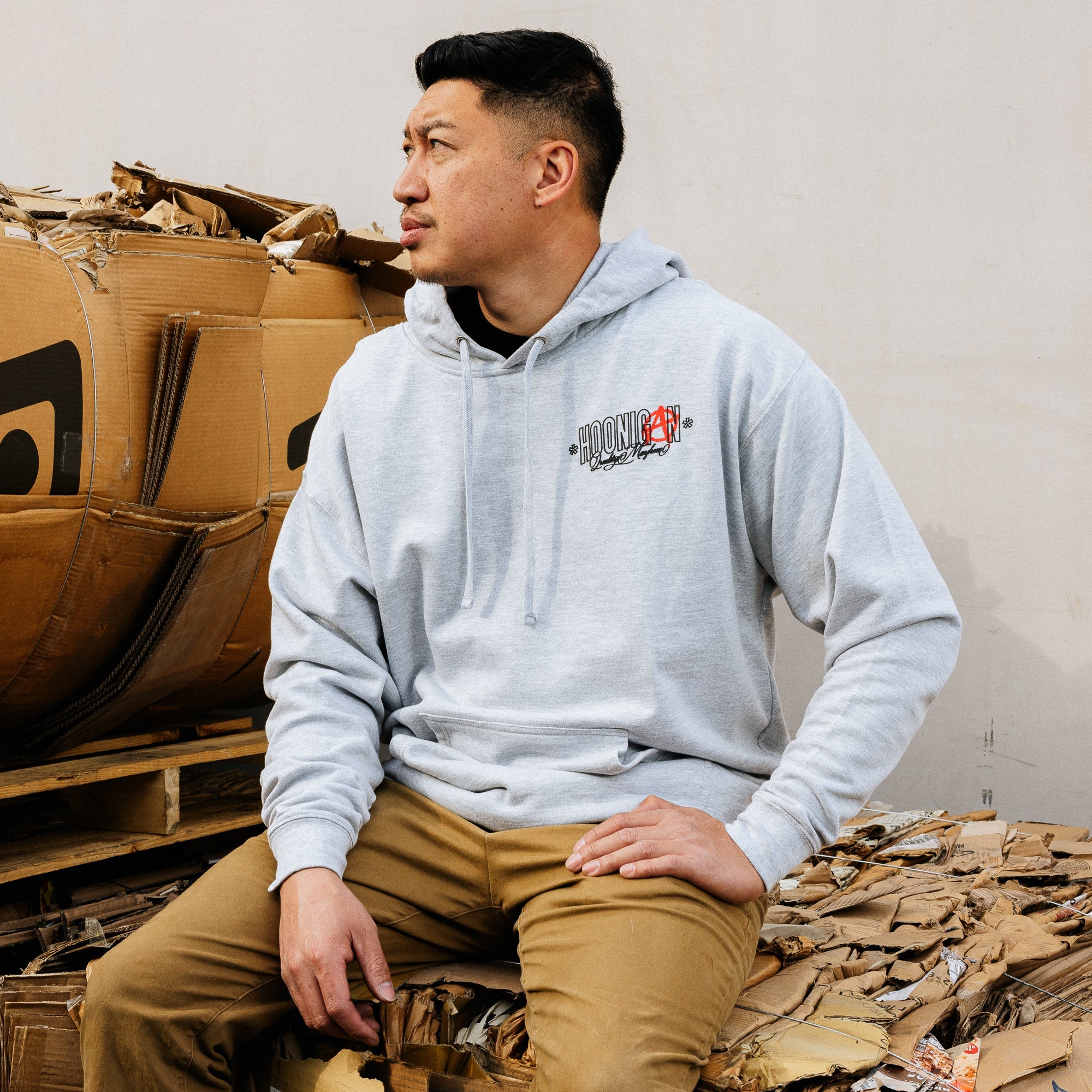 Black Hoonigan HOONARCHY pullover hoodie featuring a bold white logo on the front.