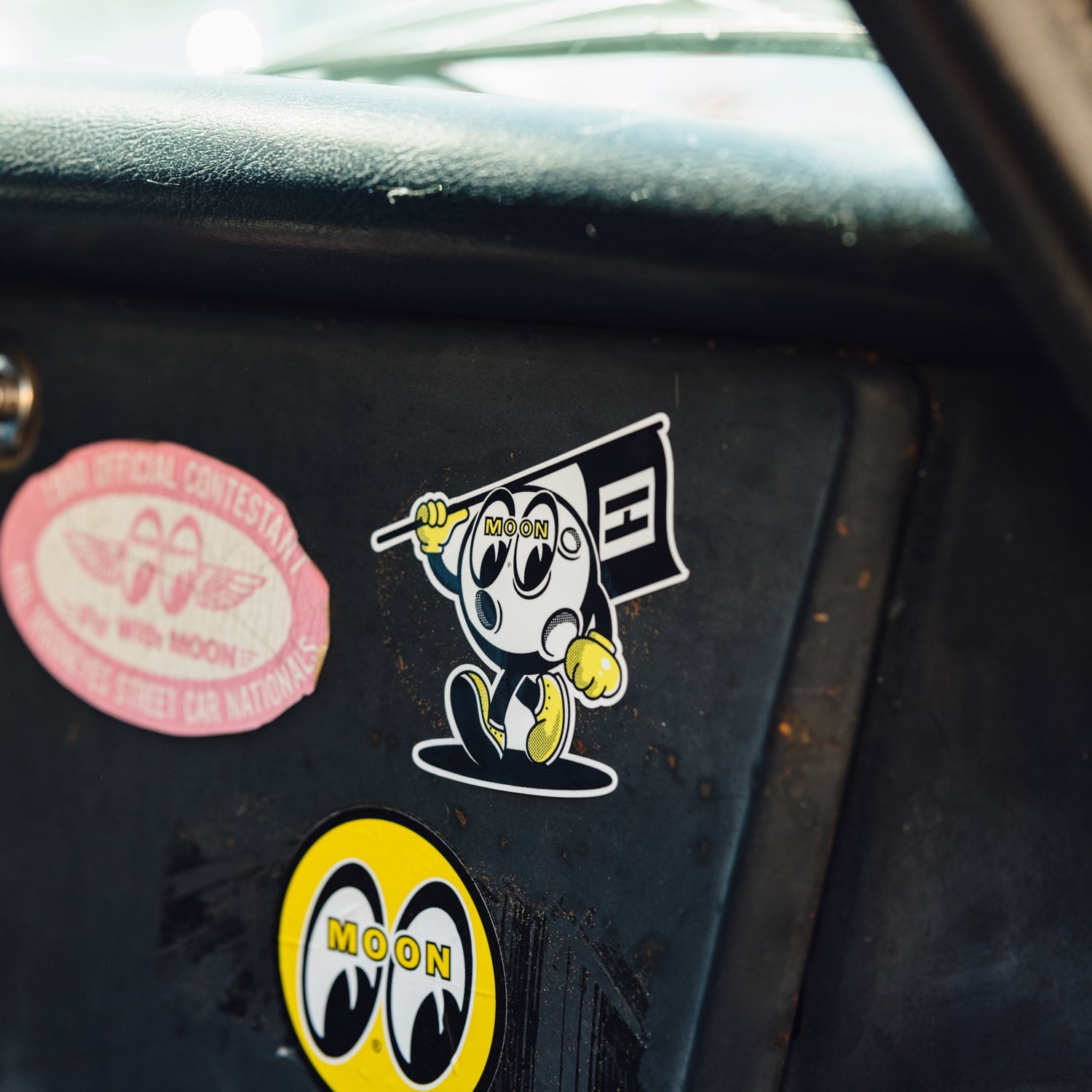 Hoonigan x Mooneyes MOON MAN 3.5" sticker featuring a retro-inspired graphic design.