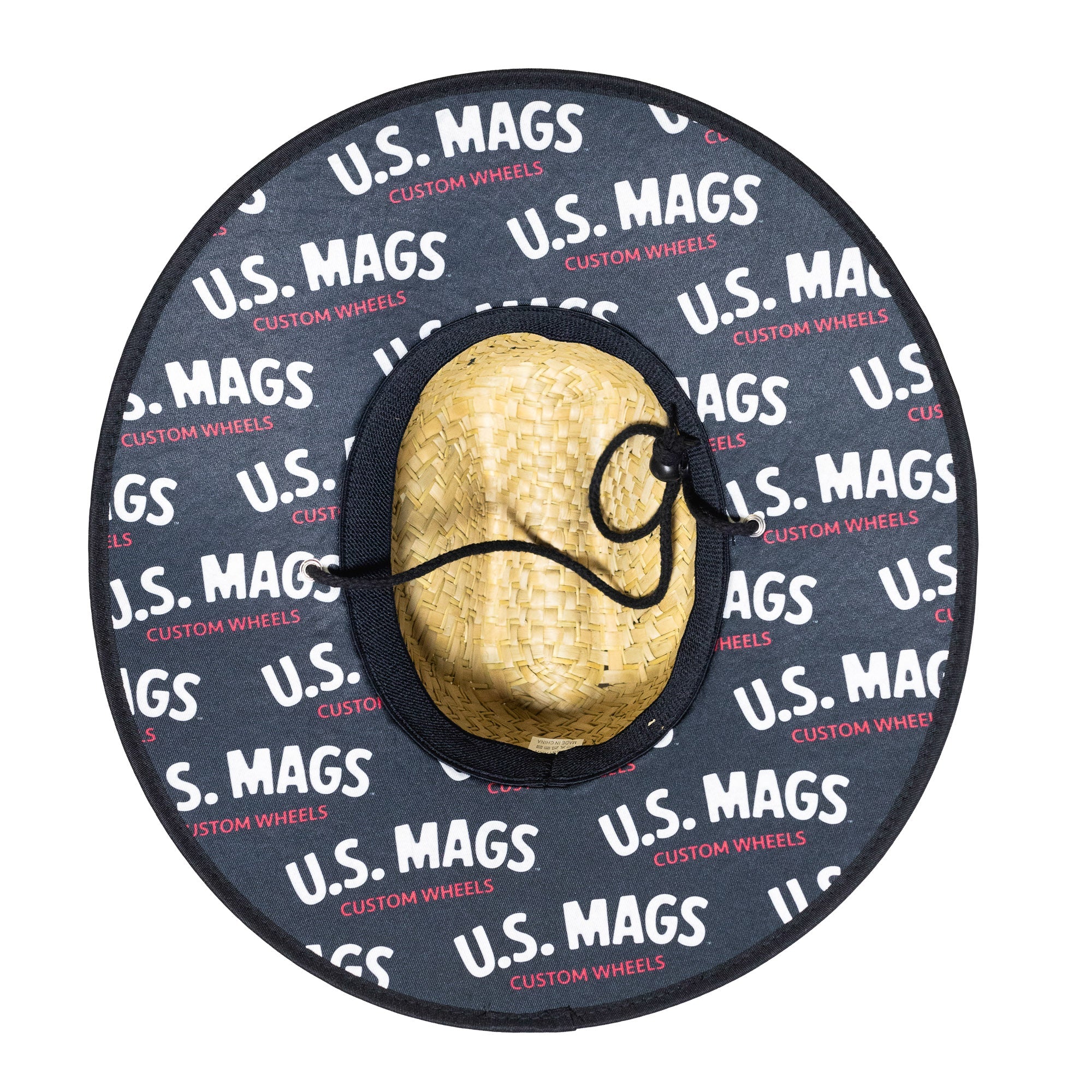 US MAGS straw hat with a wide brim and embroidered logo, set against a neutral background.