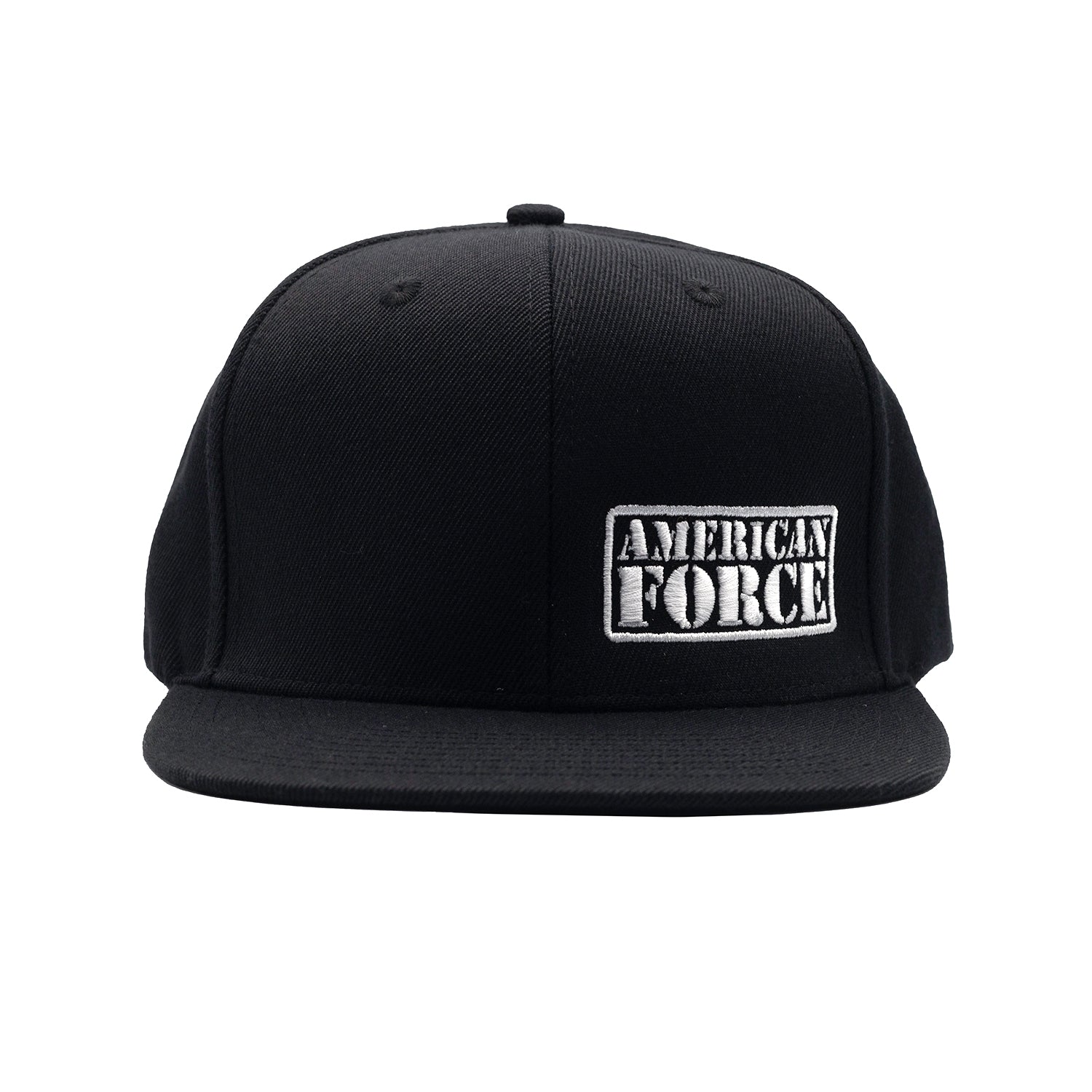 American Force LOGO Snapback Hat featuring a bold logo design on the front and an adjustable snapback closure.