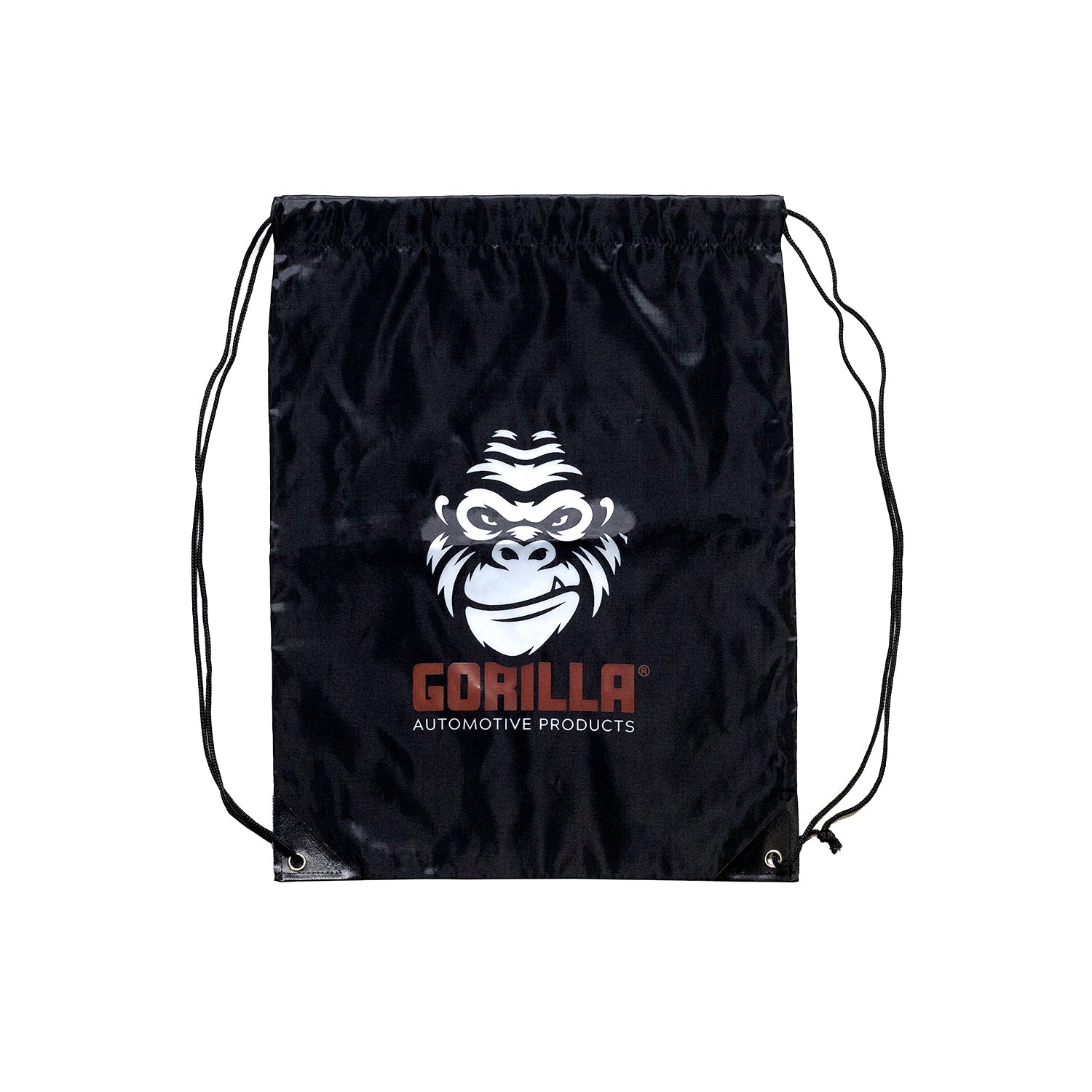 Gorilla Drawstring Bag featuring a bold gorilla graphic on a black background, durable fabric, and adjustable cord straps.